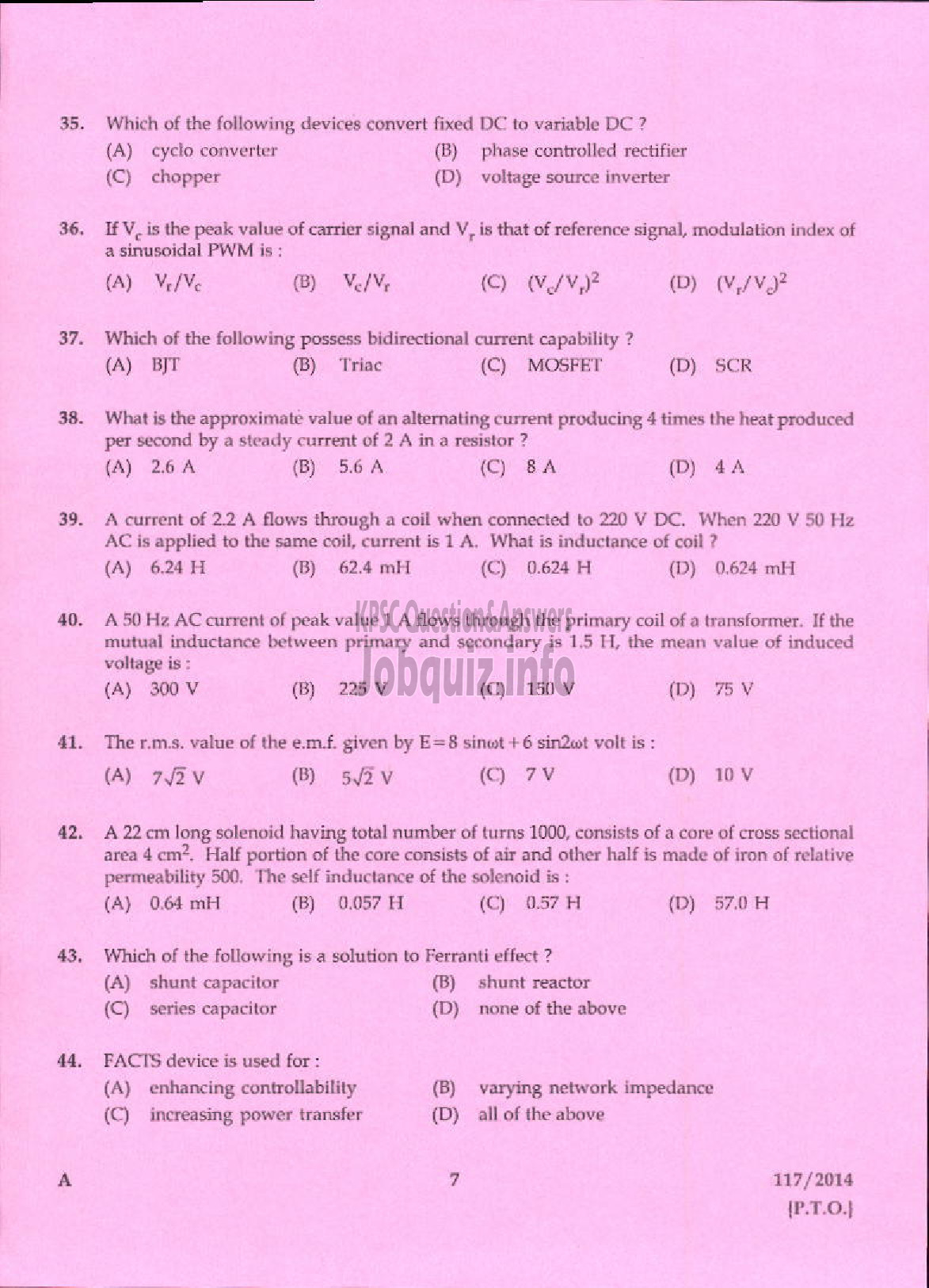 Kerala PSC Question Paper - ASSISTANT ELECTRICAL INSPECTOR KERALA ELECTRICAL INSPECTORATE-5