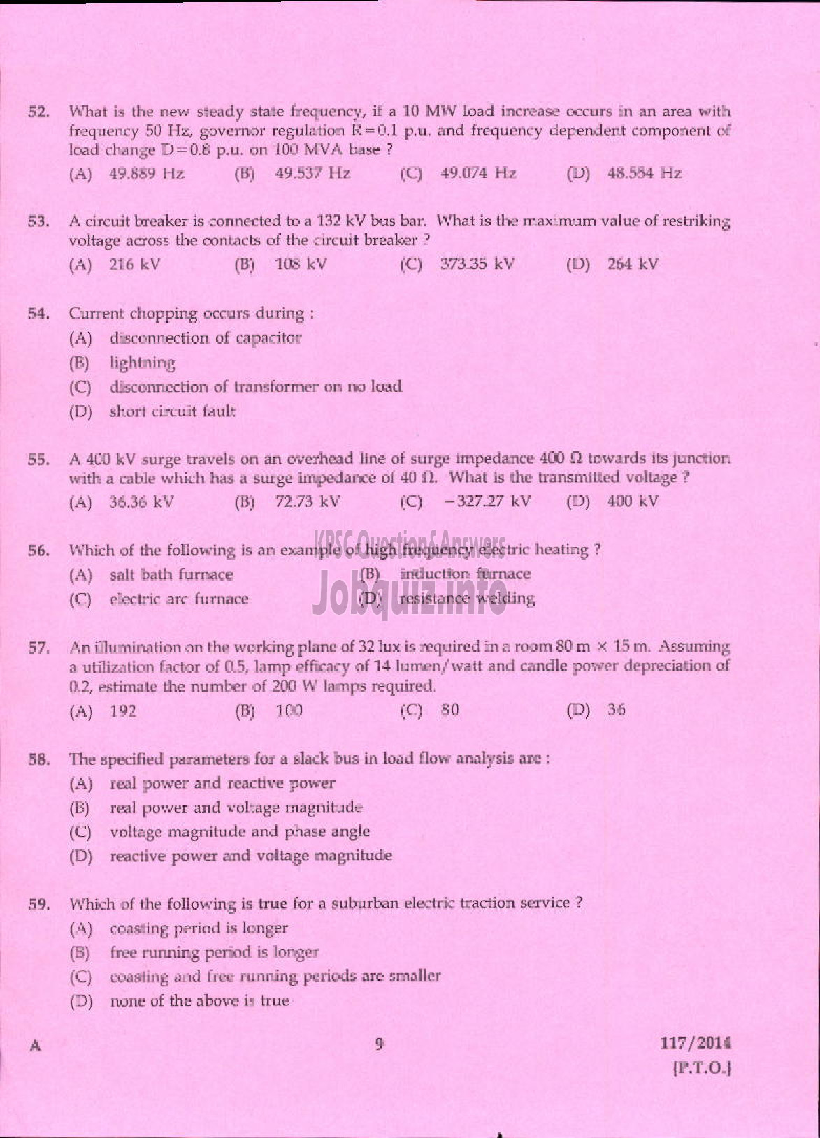 Kerala PSC Question Paper - ASSISTANT ELECTRICAL INSPECTOR KERALA ELECTRICAL INSPECTORATE-7