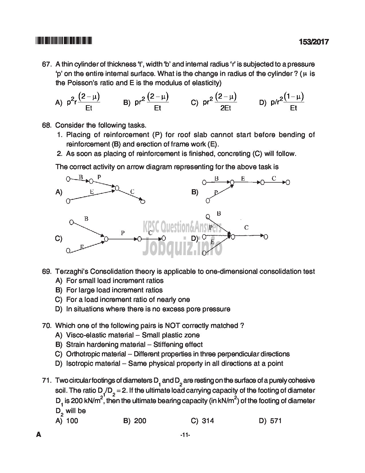 Kerala PSC Question Paper - ASSISTANT ENGINEER CIVIL HARBOUR ENGINEERING-11