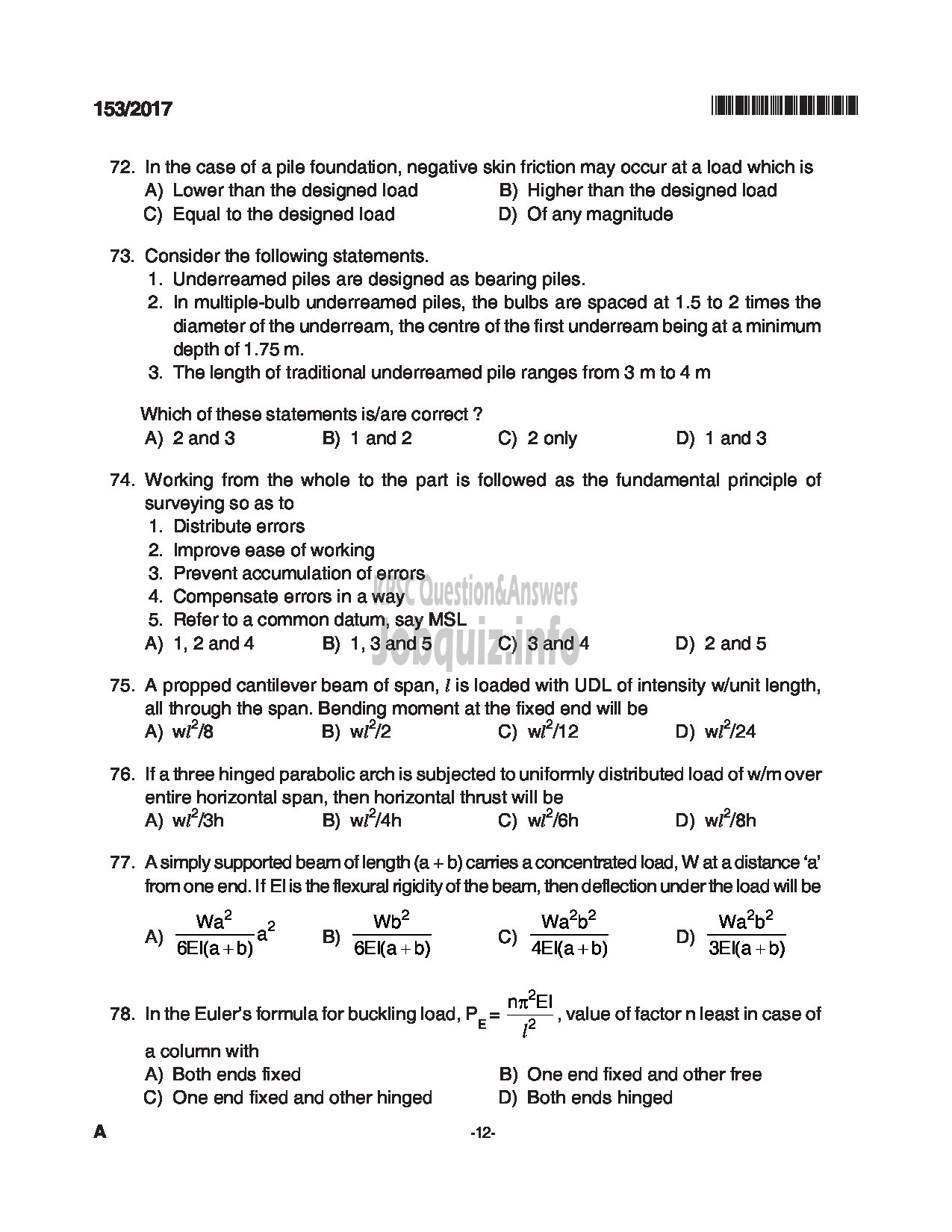 Kerala PSC Question Paper - ASSISTANT ENGINEER CIVIL HARBOUR ENGINEERING-12