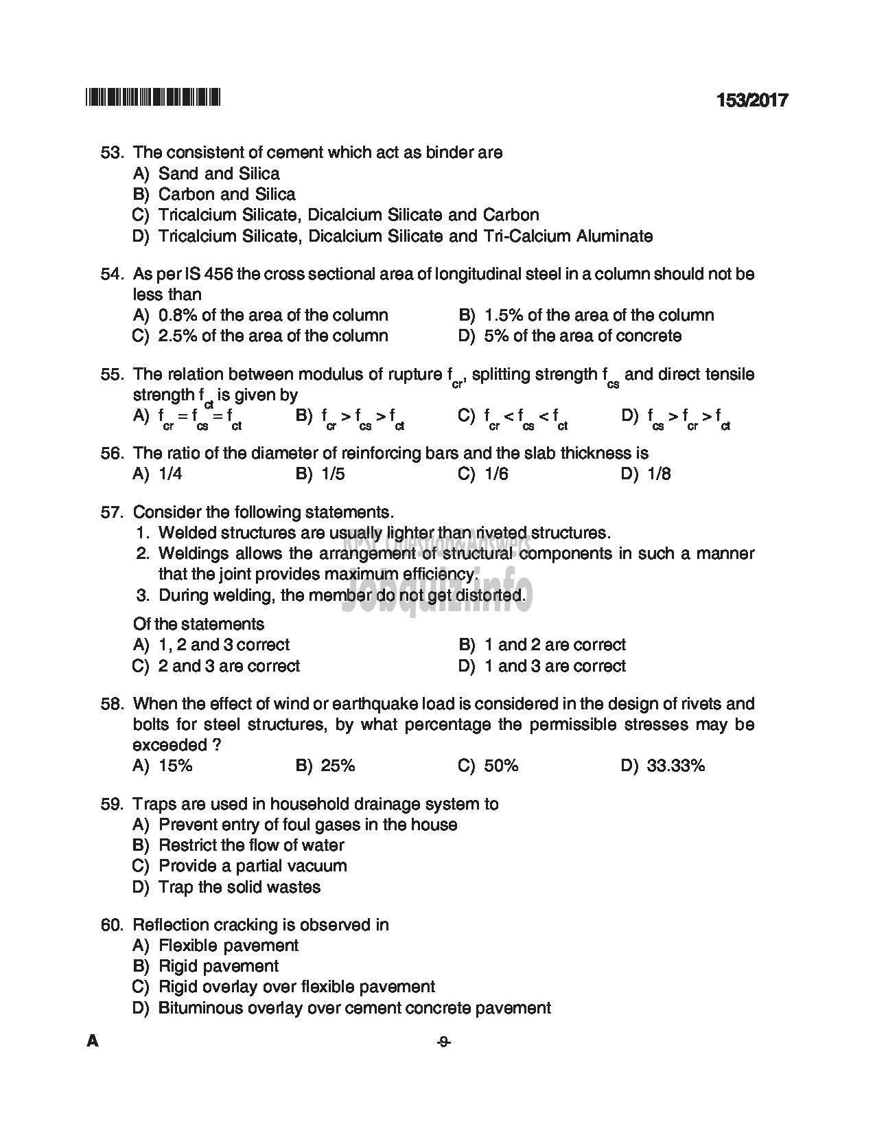 Kerala PSC Question Paper - ASSISTANT ENGINEER CIVIL HARBOUR ENGINEERING-9