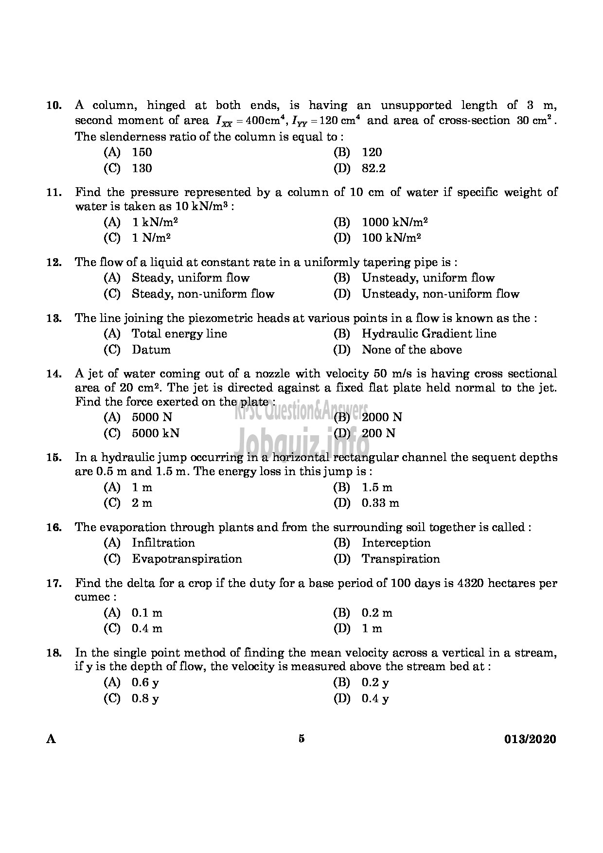Kerala PSC Question Paper - ASSISTANT ENGINEER(CIVIL) IRRIGATION-3