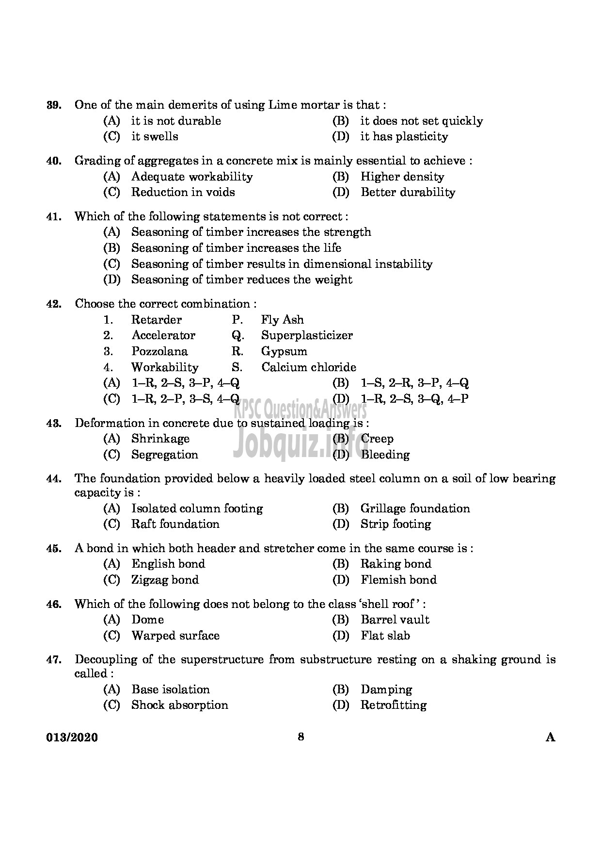 Kerala PSC Question Paper - ASSISTANT ENGINEER(CIVIL) IRRIGATION-6