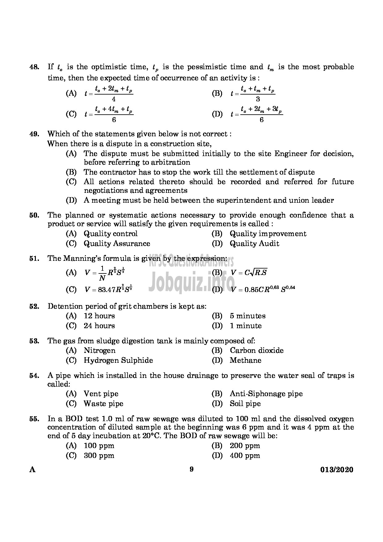 Kerala PSC Question Paper - ASSISTANT ENGINEER(CIVIL) IRRIGATION-7