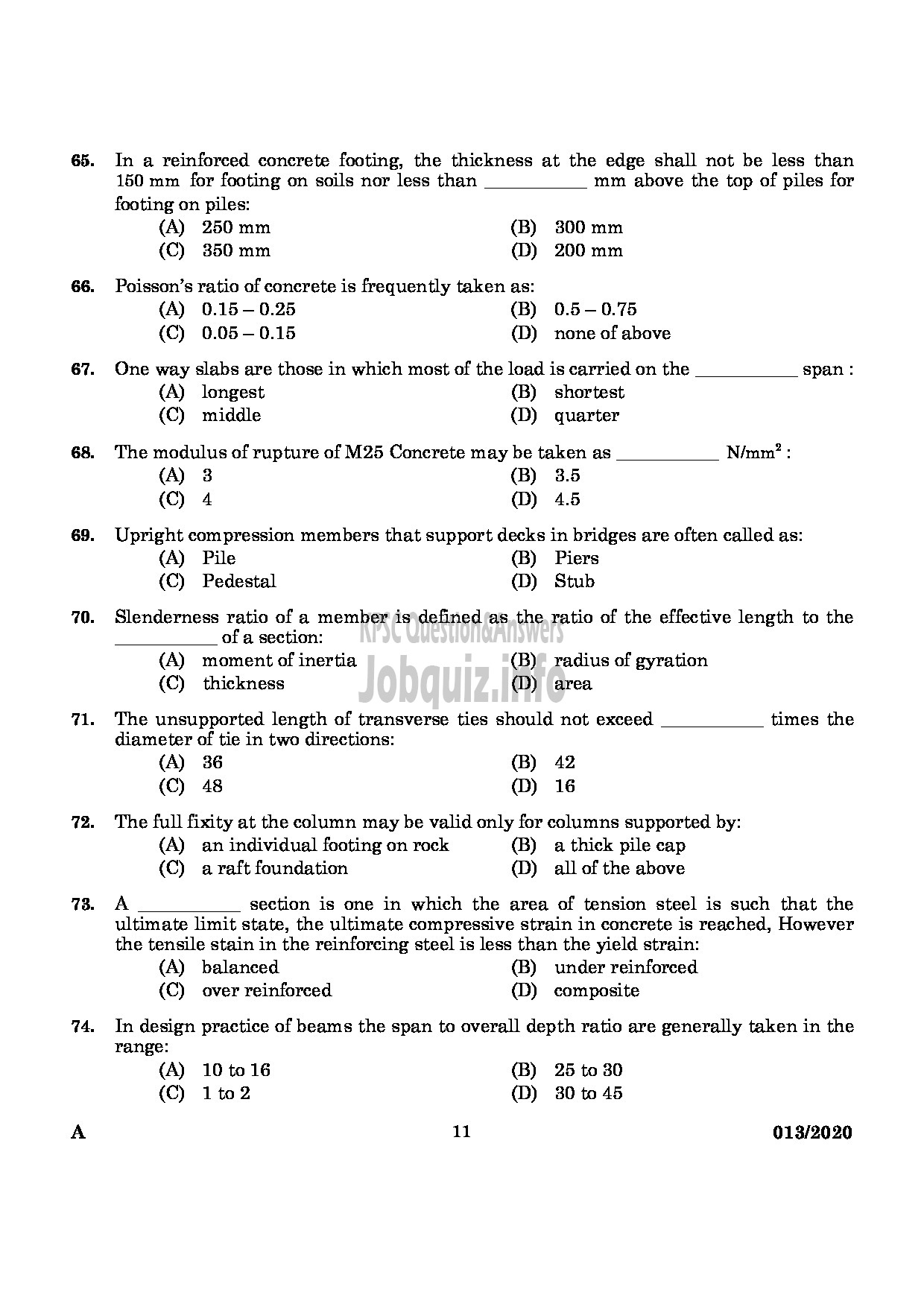 Kerala PSC Question Paper - ASSISTANT ENGINEER(CIVIL) IRRIGATION-9