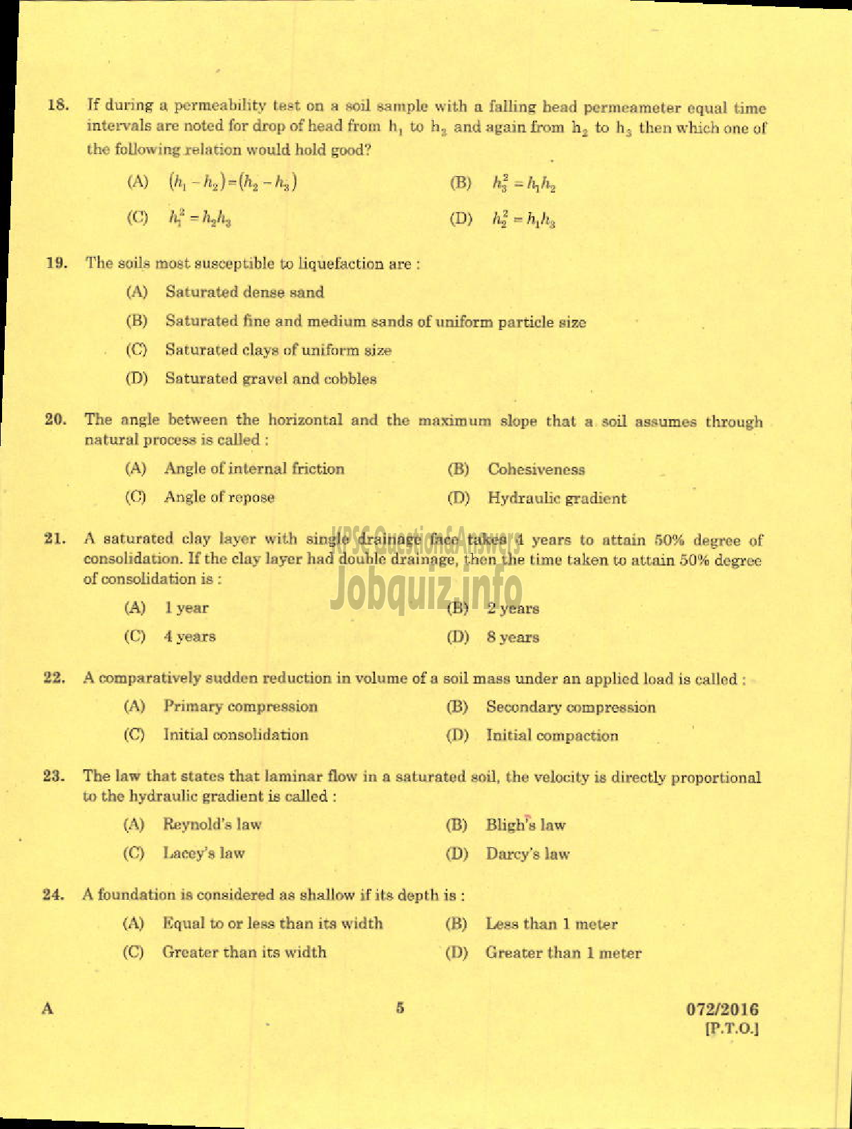 Kerala PSC Question Paper - ASSISTANT ENGINEER CIVIL KSHB/KSRTC SIDCO ASSISTANT ENGINEER HYDROLOGY GROUND WATER-3