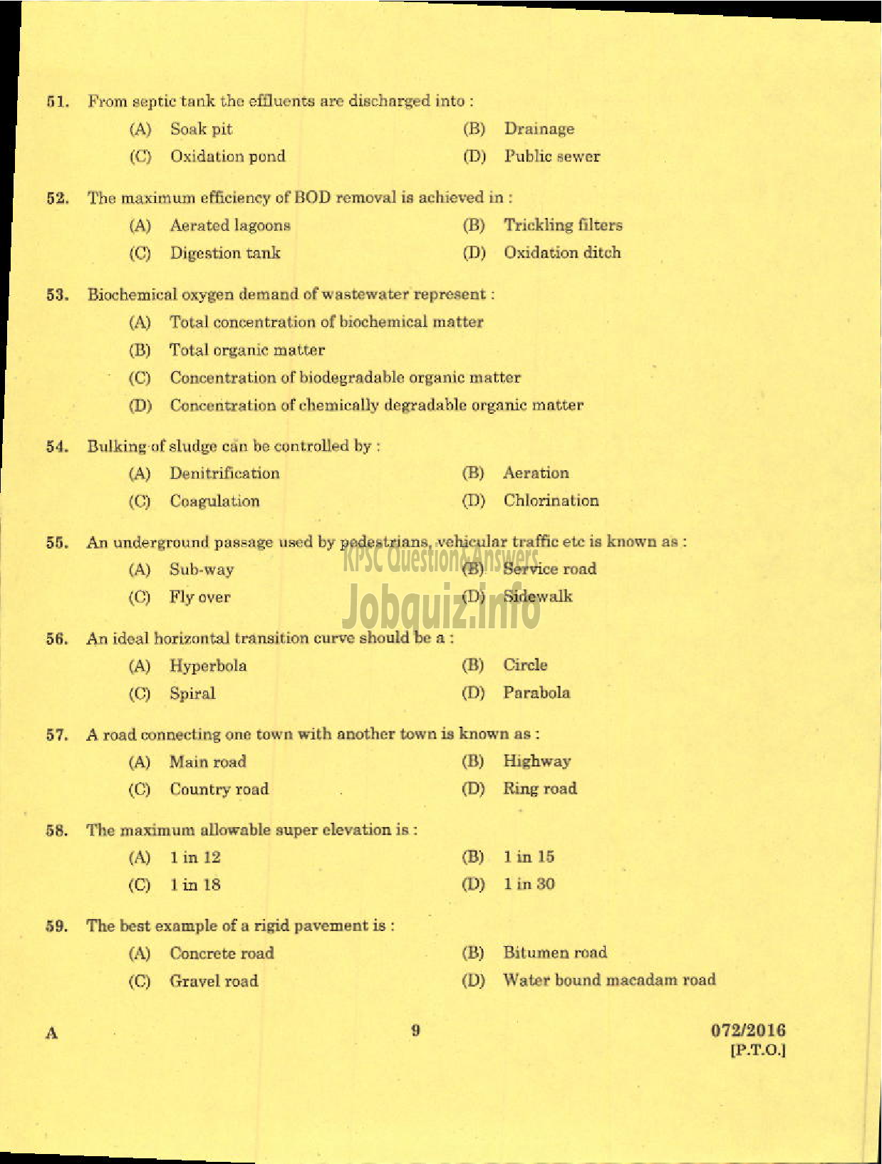 Kerala PSC Question Paper - ASSISTANT ENGINEER CIVIL KSHB/KSRTC SIDCO ASSISTANT ENGINEER HYDROLOGY GROUND WATER-7