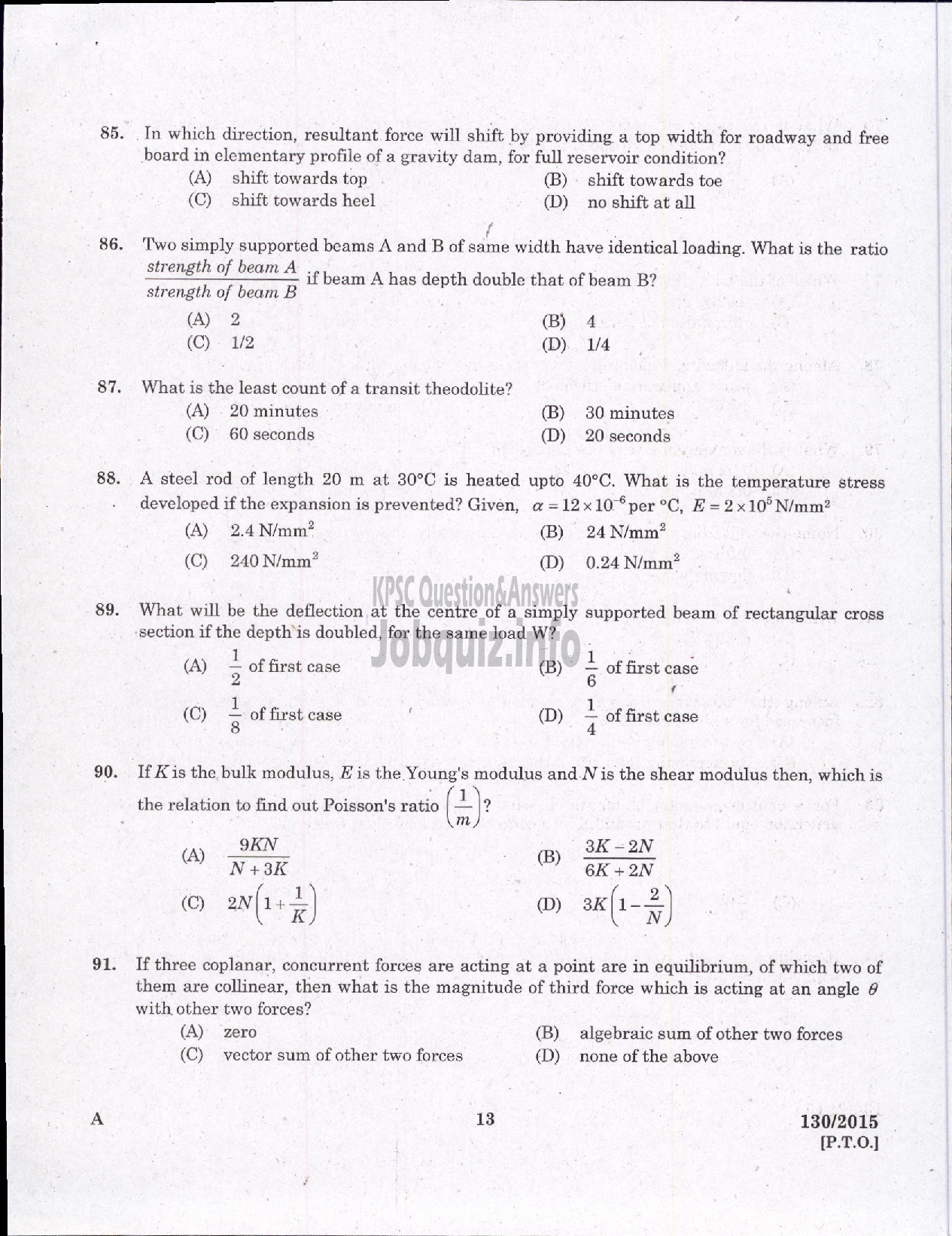 Kerala PSC Question Paper - ASSISTANT ENGINEER CIVIL LOCAL SELF GOVERNMENT/PWD/IRRIGATION-11