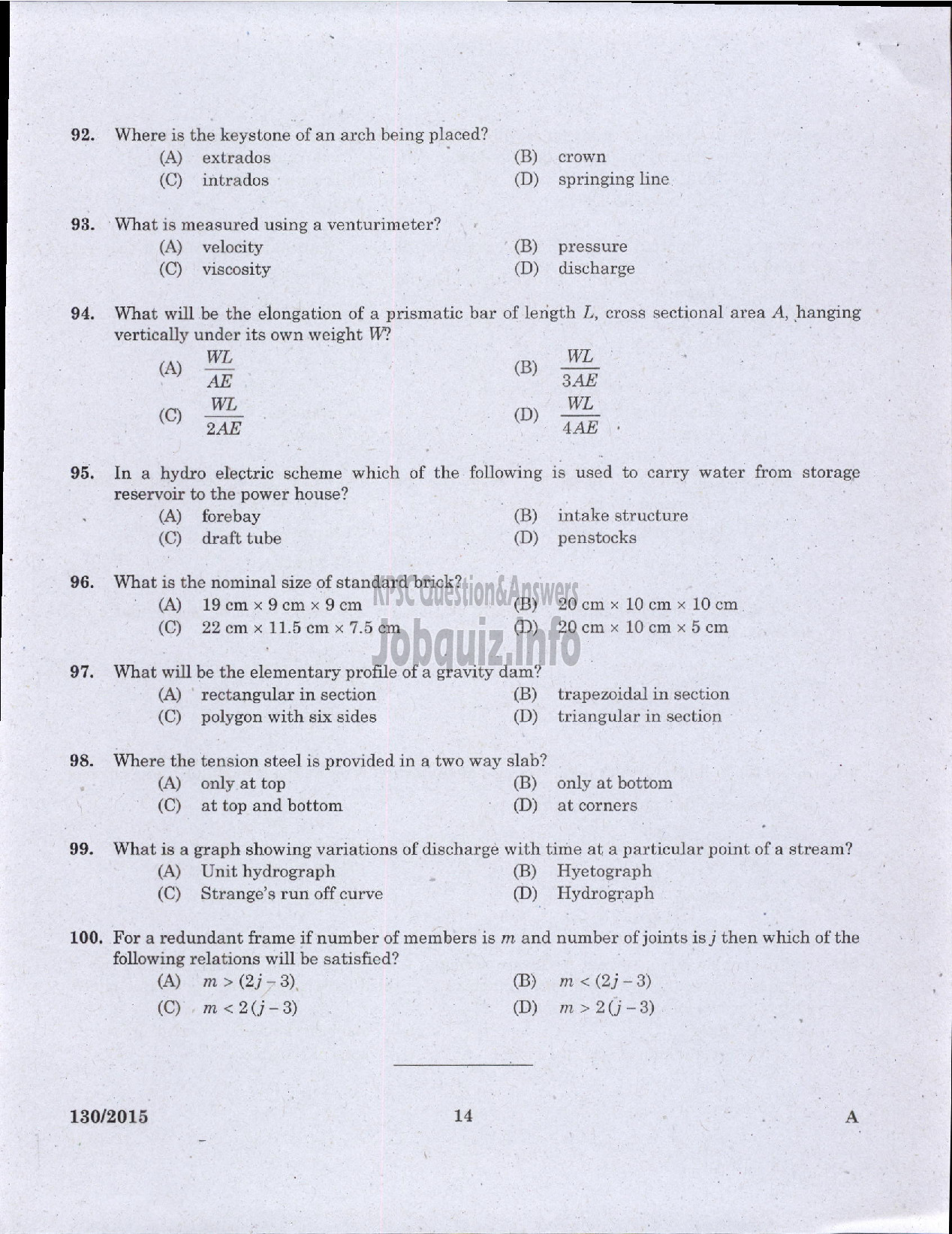 Kerala PSC Question Paper - ASSISTANT ENGINEER CIVIL LOCAL SELF GOVERNMENT/PWD/IRRIGATION-12
