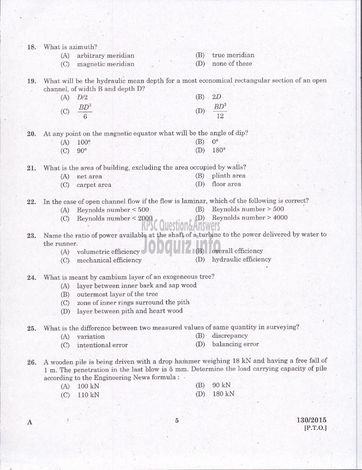 Kerala PSC Question Paper - ASSISTANT ENGINEER CIVIL LOCAL SELF GOVERNMENT/PWD/IRRIGATION-3