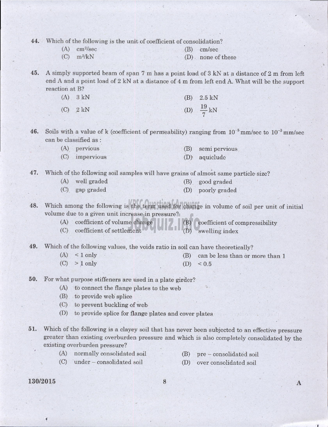 Kerala PSC Question Paper - ASSISTANT ENGINEER CIVIL LOCAL SELF GOVERNMENT/PWD/IRRIGATION-6