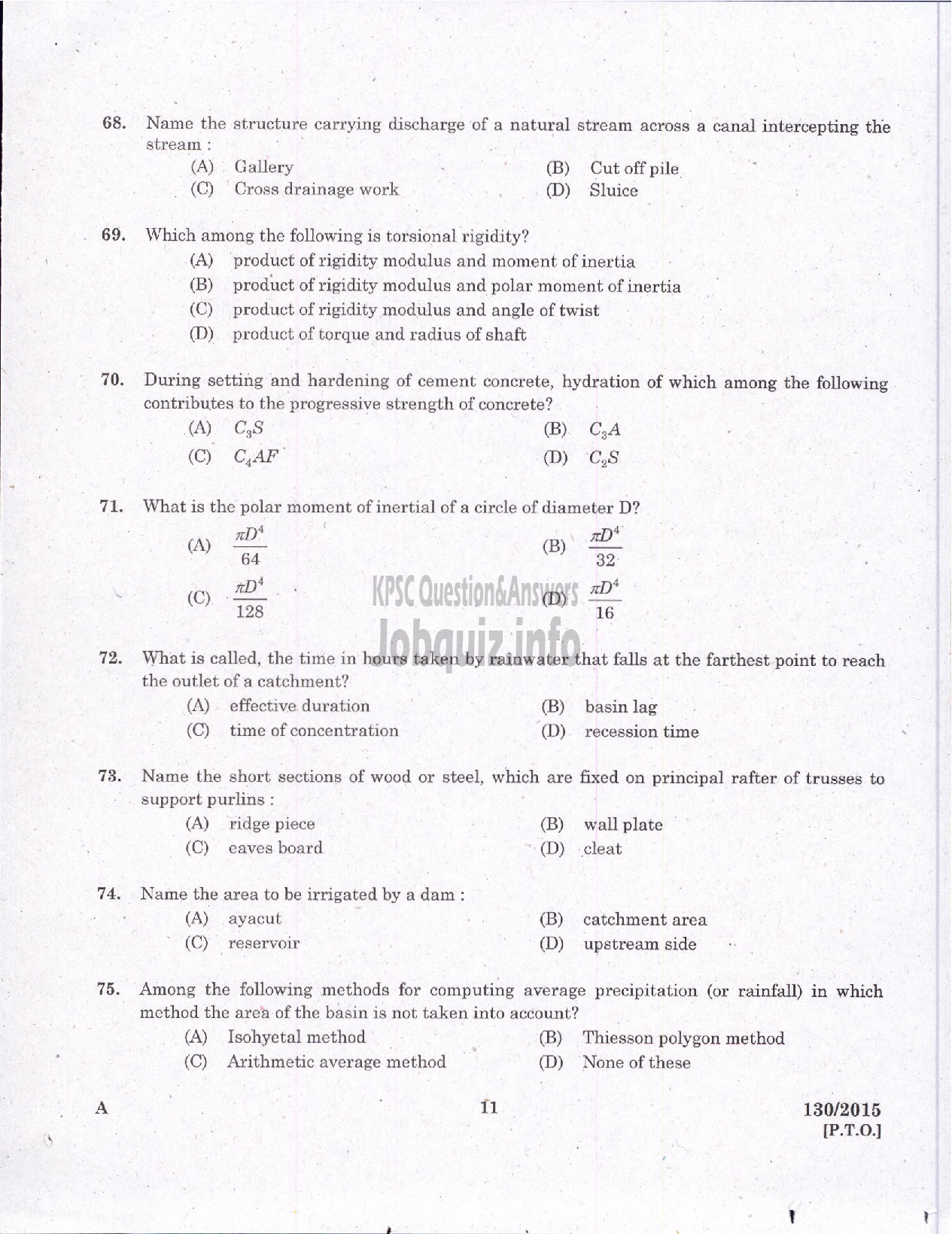 Kerala PSC Question Paper - ASSISTANT ENGINEER CIVIL LOCAL SELF GOVERNMENT/PWD/IRRIGATION-9