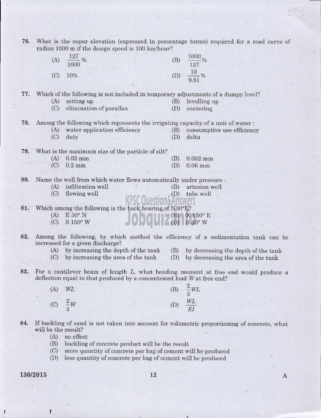 Kerala PSC Question Paper - ASSISTANT ENGINEER CIVIL LOCAL SELF GOVERNMENT/PWD/IRRIGATION-10