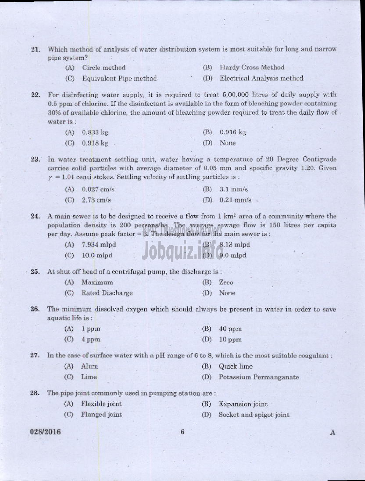 Kerala PSC Question Paper - ASSISTANT ENGINEER DIRECT/BY TRANSFER KERALA WATER AUTHORITY-4
