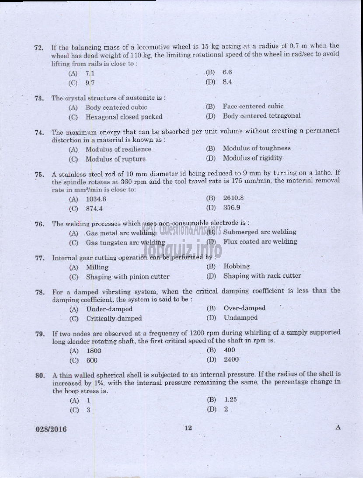 Kerala PSC Question Paper - ASSISTANT ENGINEER DIRECT/BY TRANSFER KERALA WATER AUTHORITY-10