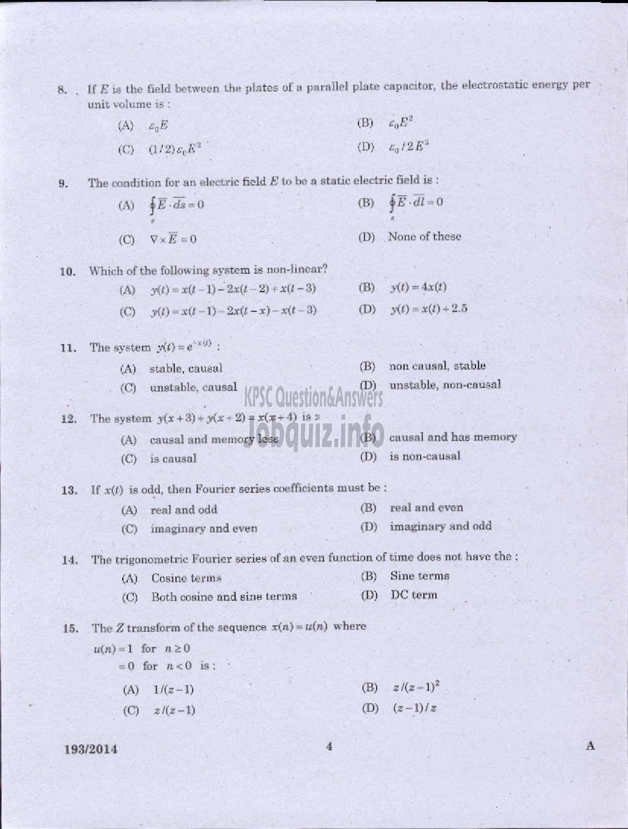 Kerala PSC Question Paper - ASSISTANT ENGINEER ELECTRICAL DIRECT AND BY TRANSFER KSEB-2