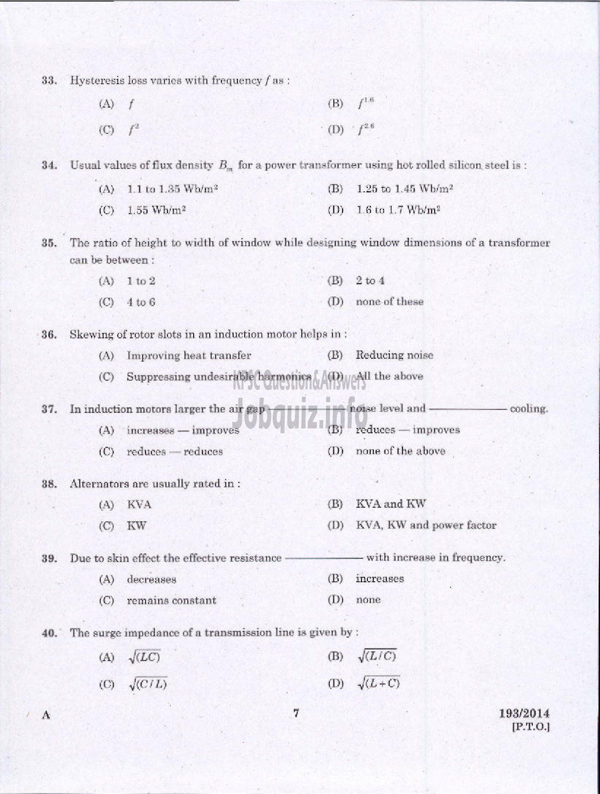 Kerala PSC Question Paper - ASSISTANT ENGINEER ELECTRICAL DIRECT AND BY TRANSFER KSEB-5