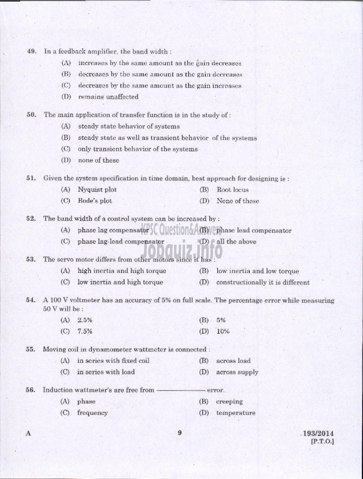 Kerala PSC Question Paper - ASSISTANT ENGINEER ELECTRICAL DIRECT AND BY TRANSFER KSEB-7