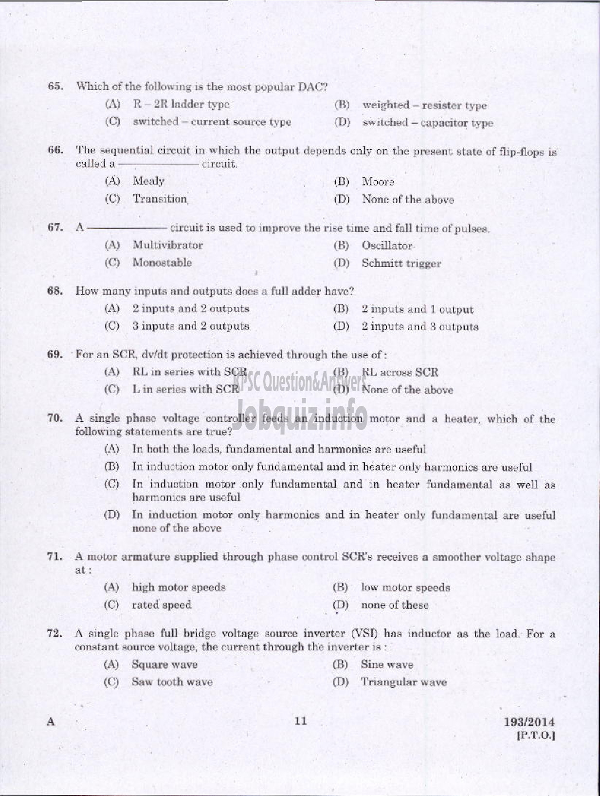 Kerala PSC Question Paper - ASSISTANT ENGINEER ELECTRICAL DIRECT AND BY TRANSFER KSEB-9