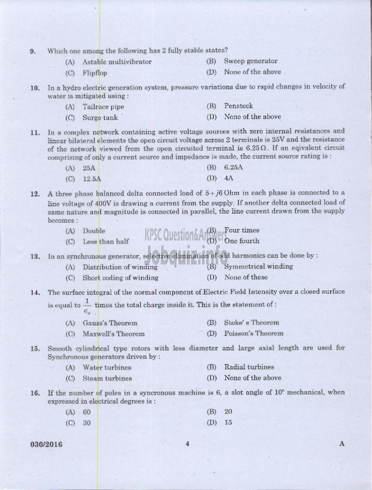 Kerala PSC Question Paper - ASSISTANT ENGINEER ELECTRICAL HARBOUR ENGINEERING-2