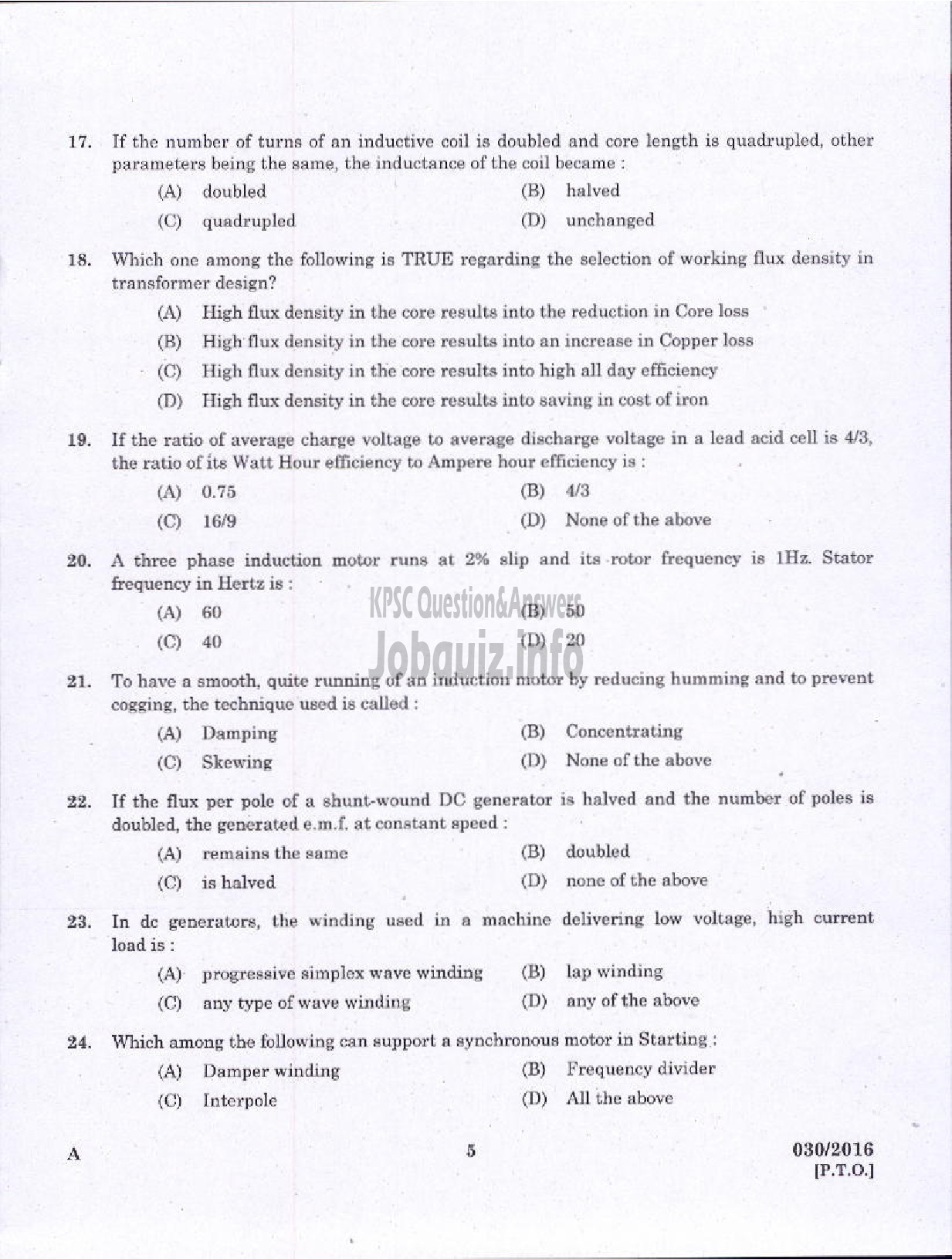 Kerala PSC Question Paper - ASSISTANT ENGINEER ELECTRICAL HARBOUR ENGINEERING-3