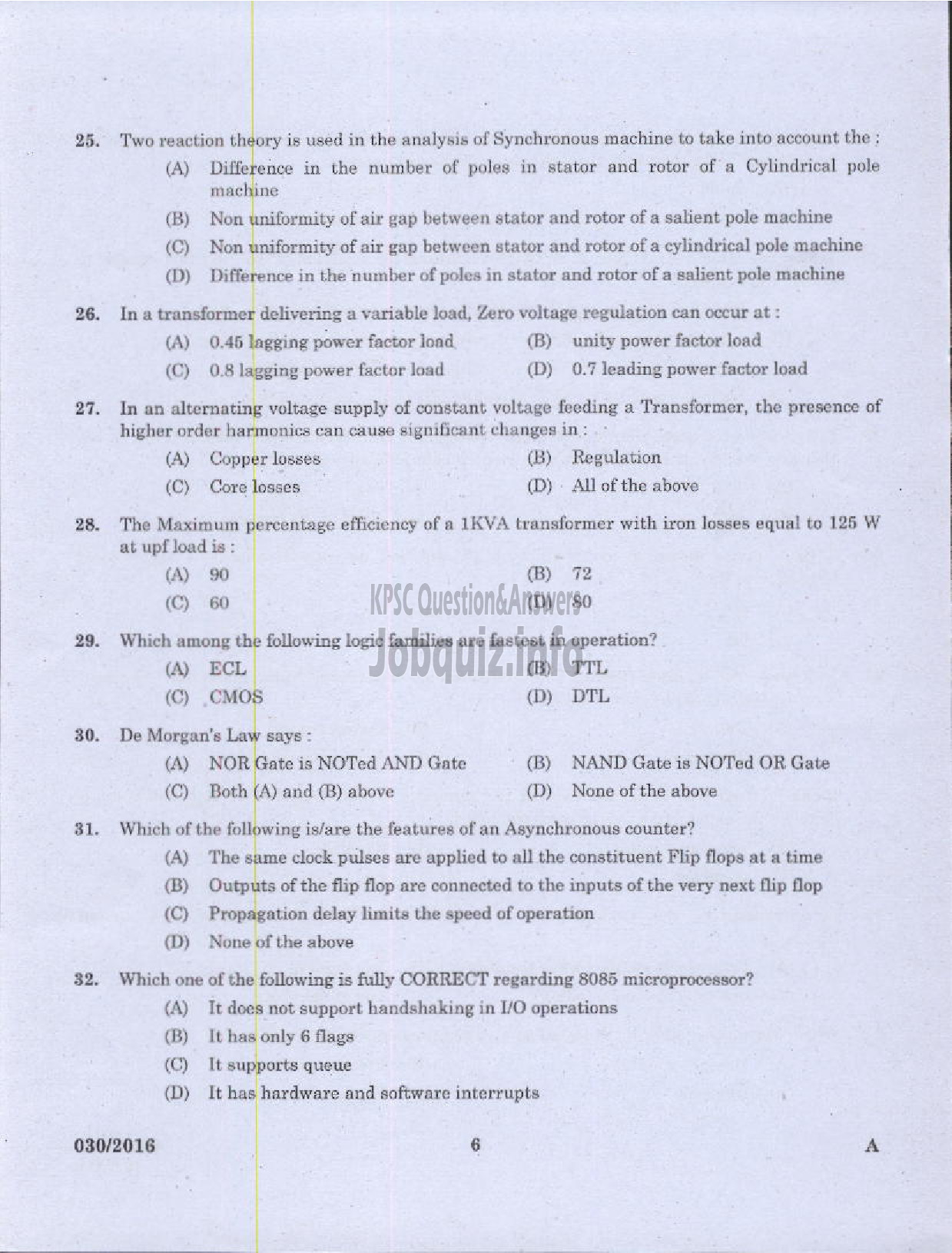 Kerala PSC Question Paper - ASSISTANT ENGINEER ELECTRICAL HARBOUR ENGINEERING-4