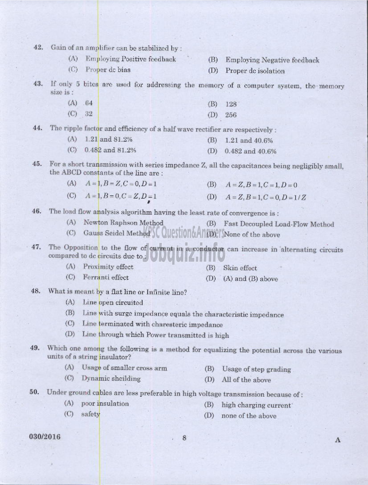 Kerala PSC Question Paper - ASSISTANT ENGINEER ELECTRICAL HARBOUR ENGINEERING-6