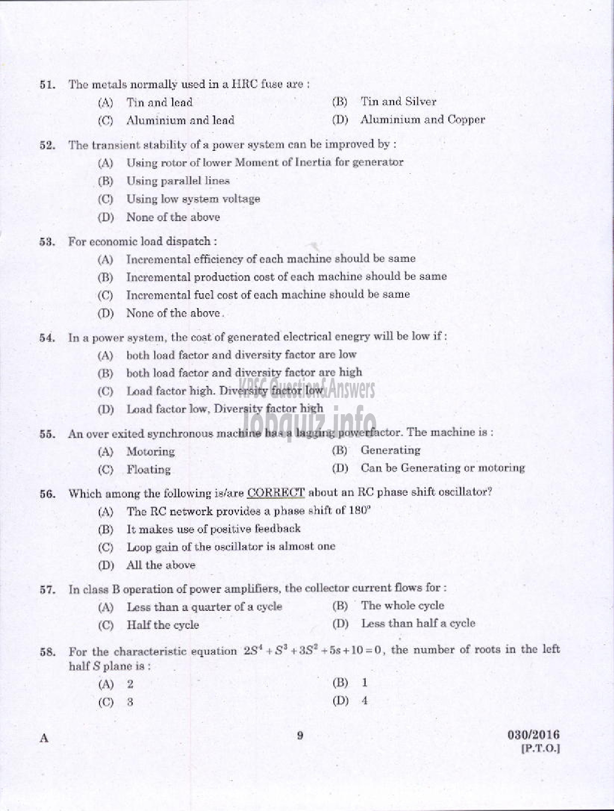 Kerala PSC Question Paper - ASSISTANT ENGINEER ELECTRICAL HARBOUR ENGINEERING-7
