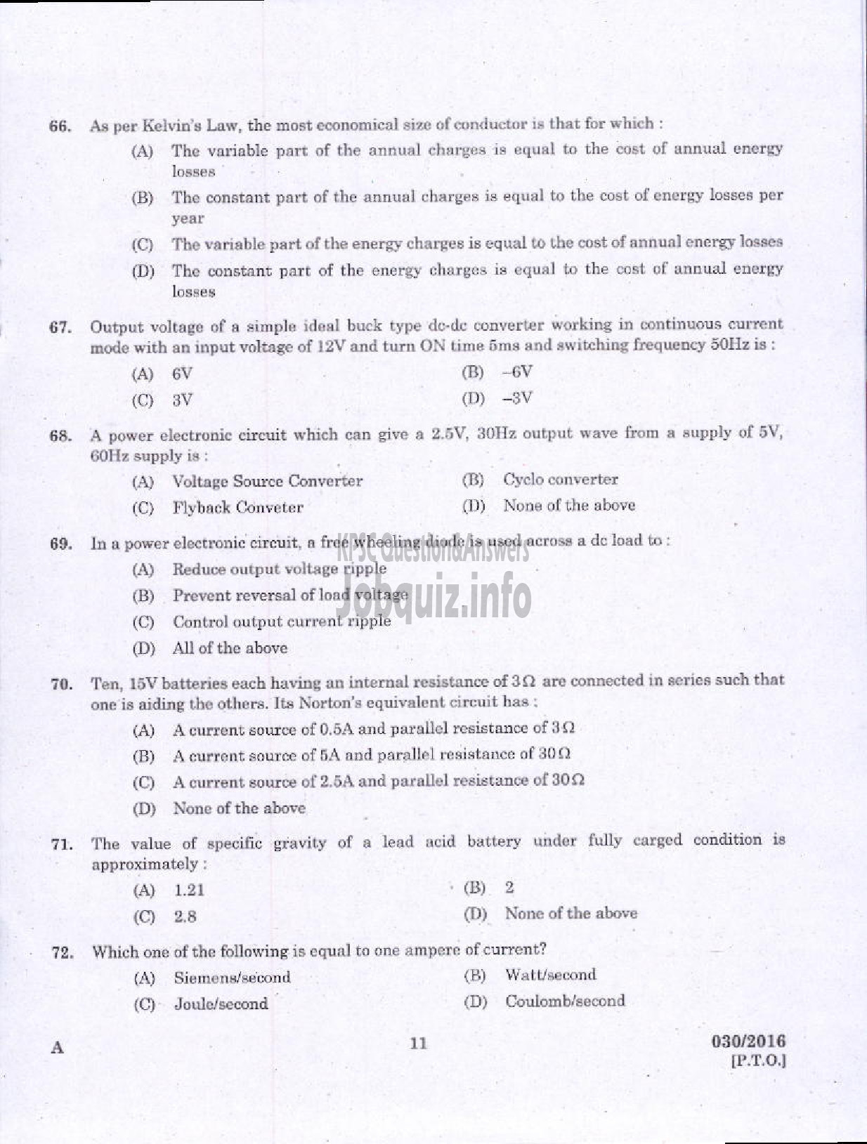 Kerala PSC Question Paper - ASSISTANT ENGINEER ELECTRICAL HARBOUR ENGINEERING-9