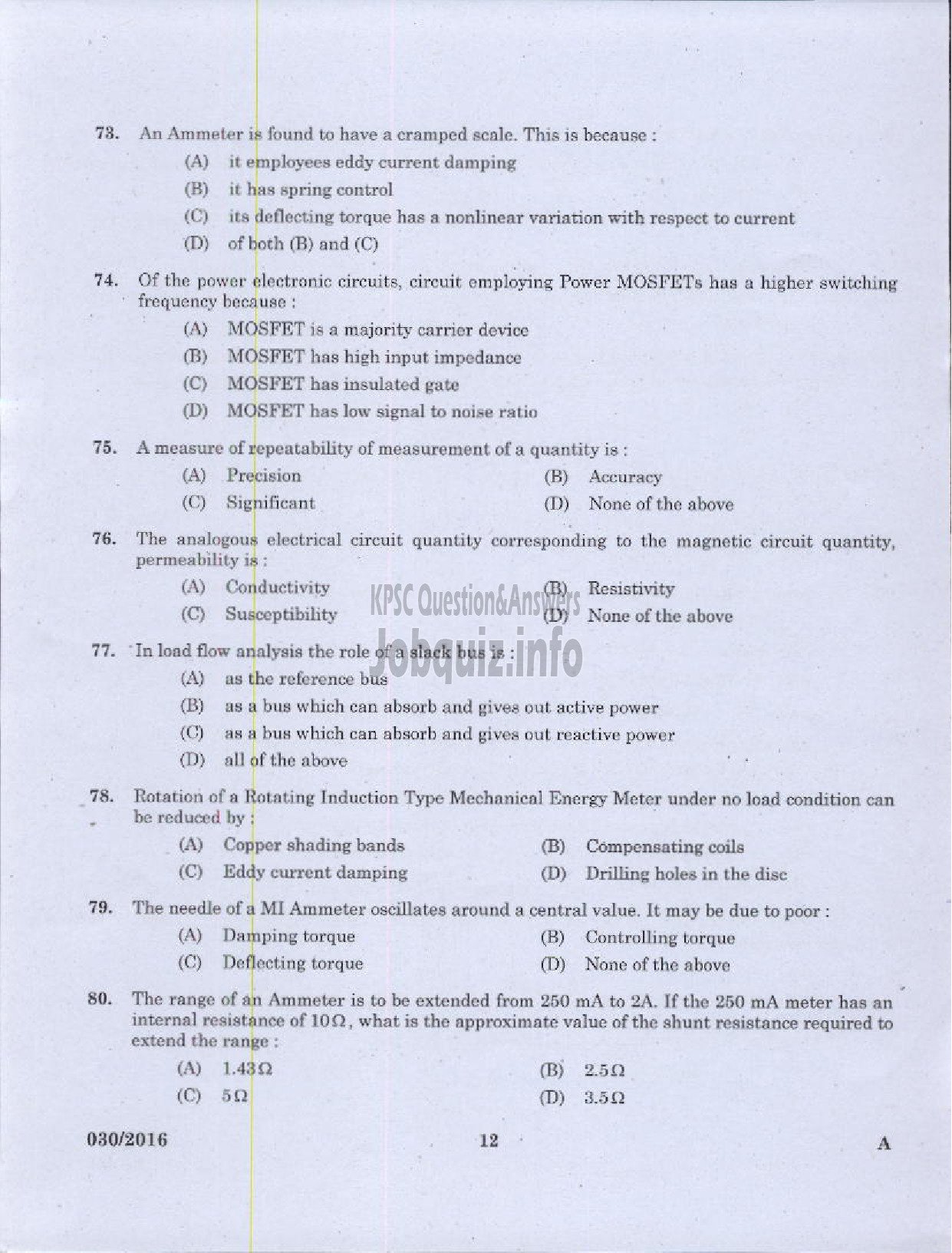 Kerala PSC Question Paper - ASSISTANT ENGINEER ELECTRICAL HARBOUR ENGINEERING-10