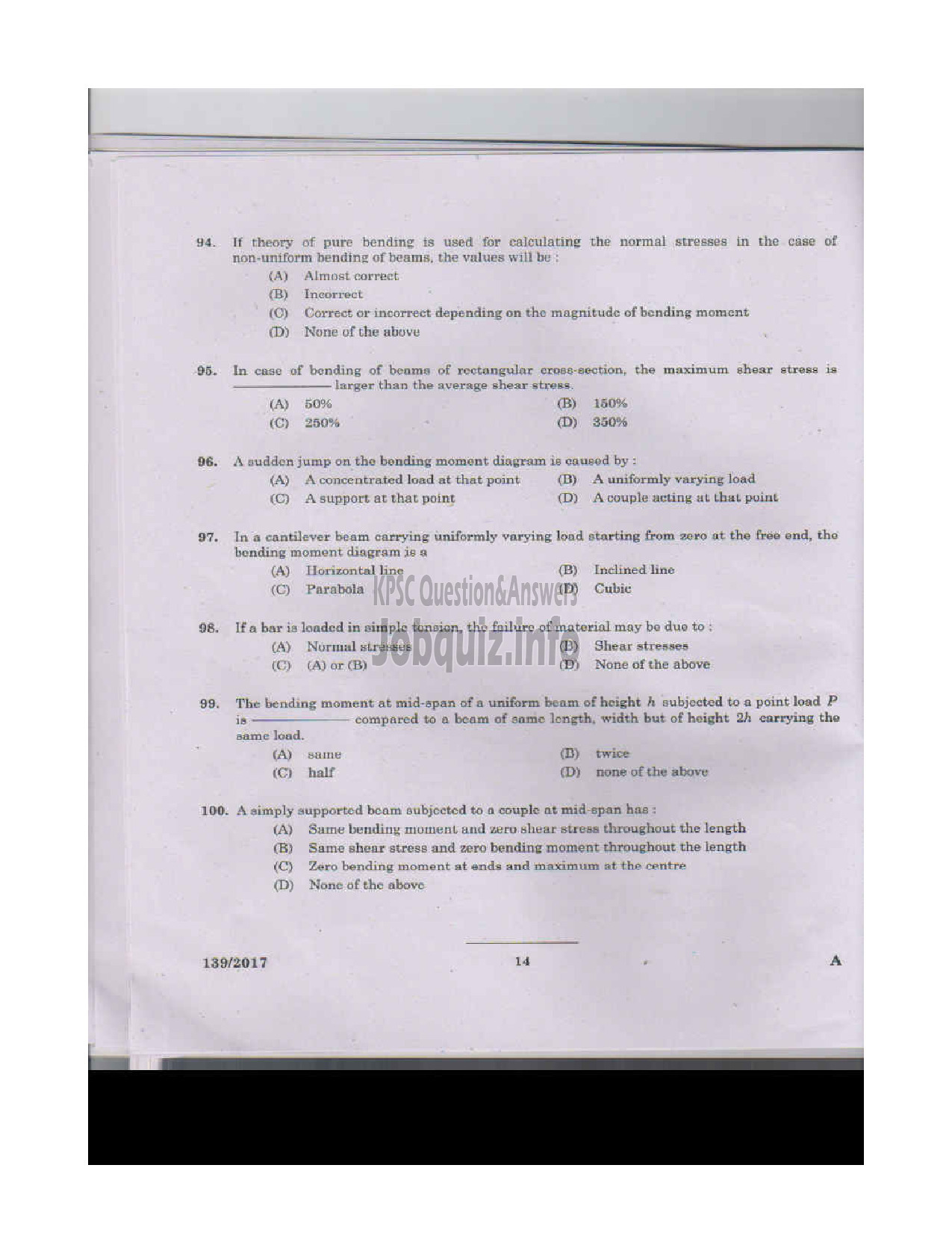 Kerala PSC Question Paper - ASSISTANT ENGINEER GROUND WATER DEPARTMENT-13