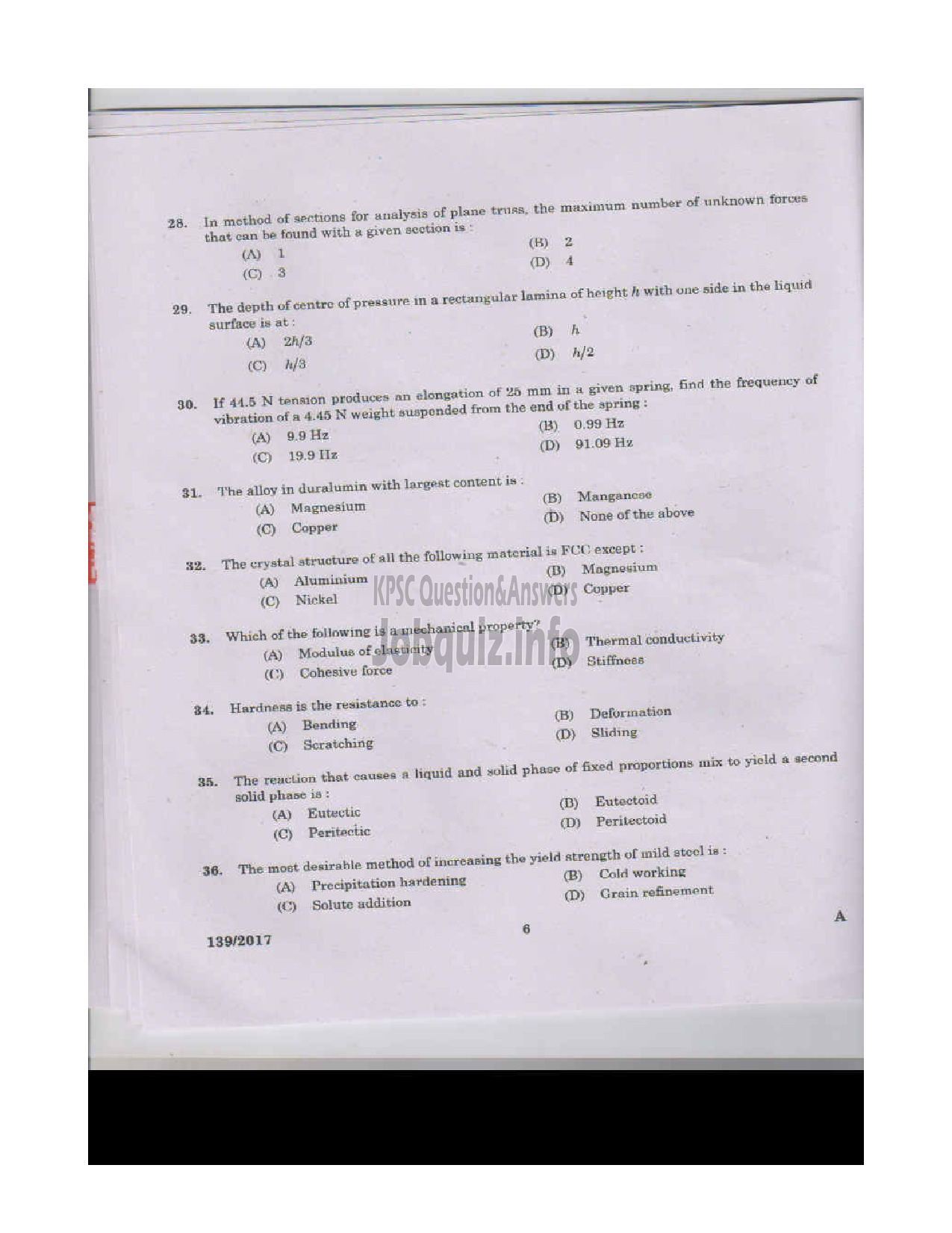 Kerala PSC Question Paper - ASSISTANT ENGINEER GROUND WATER DEPARTMENT-5