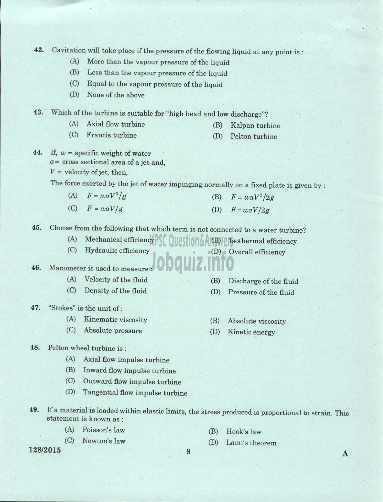Kerala PSC Question Paper - ASSISTANT ENGINEER MECHANICAL PLANTATION CORPORATION OF KERALA LTD-6