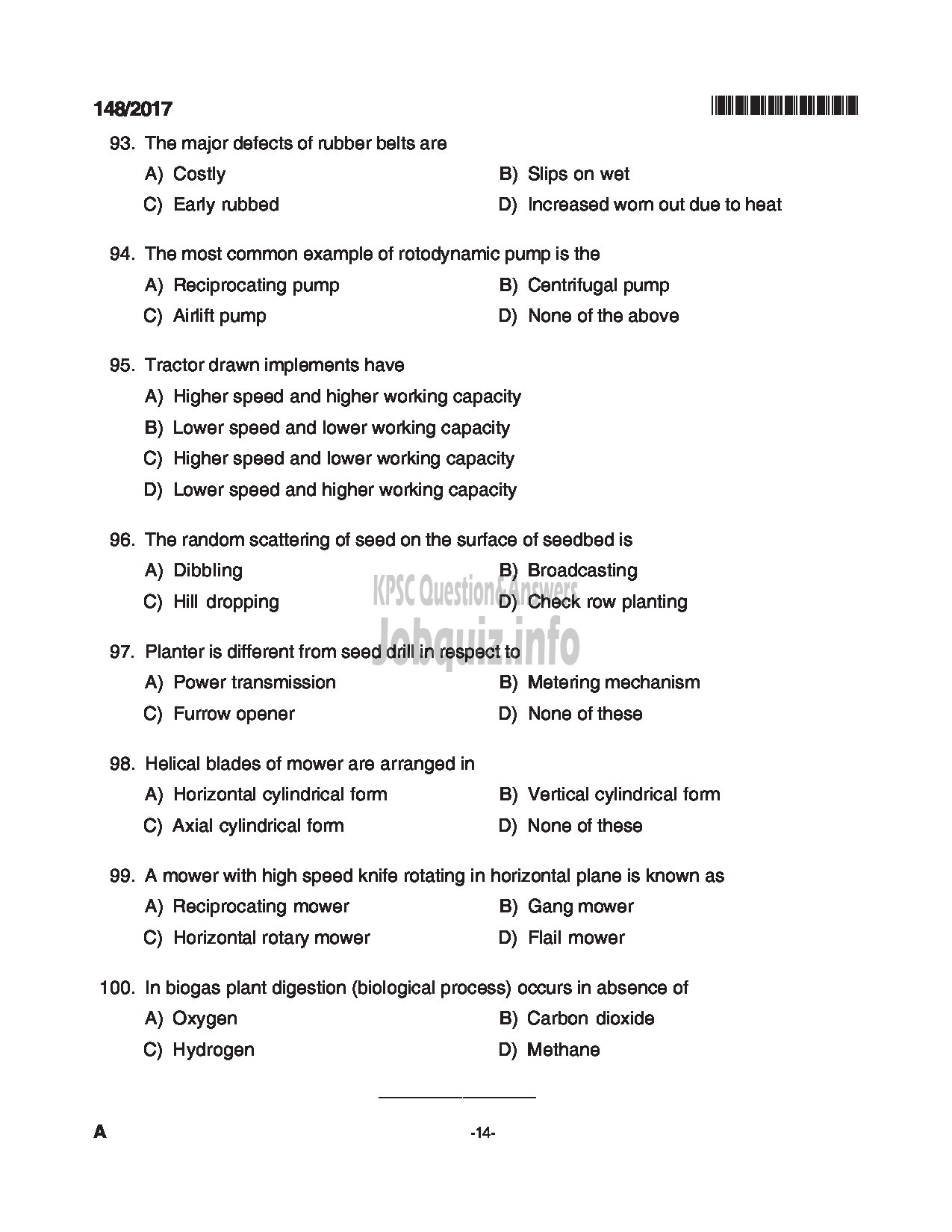 Kerala PSC Question Paper - ASSISTANT ENGINEER SOIL CONSERVATION SOIL SURVEY AND SOIL CONSERVATION-14