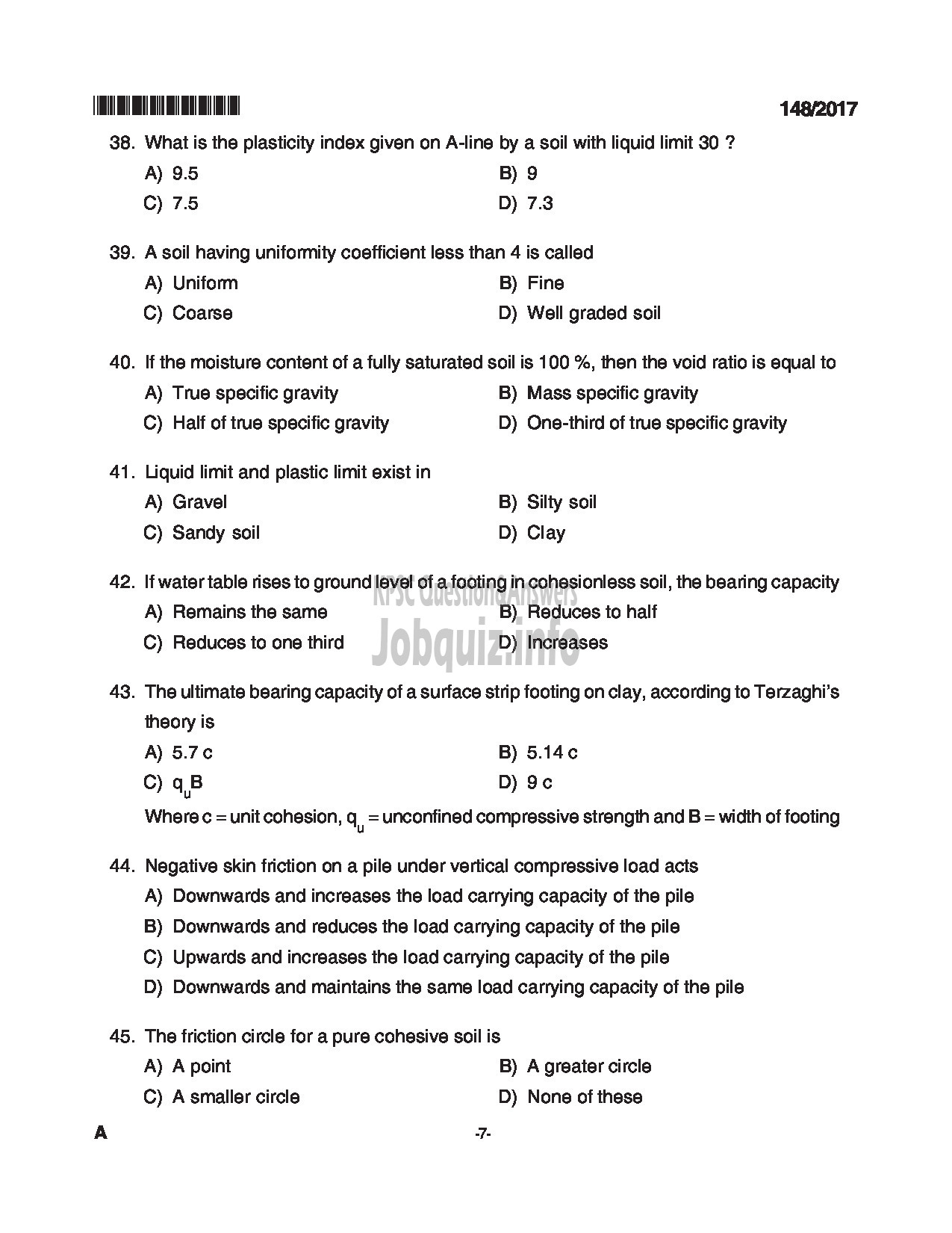 Kerala PSC Question Paper - ASSISTANT ENGINEER SOIL CONSERVATION SOIL SURVEY AND SOIL CONSERVATION-7