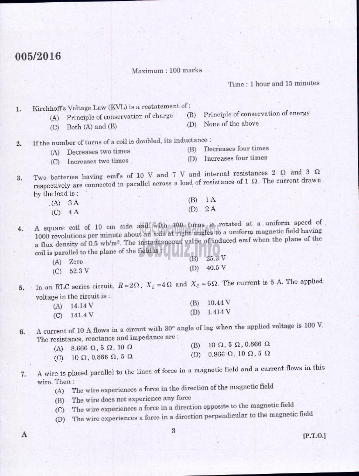 Kerala PSC Question Paper - ASSISTANT ENGINEER UNITED ELECTRICAL INDUSTRIES LTD-1