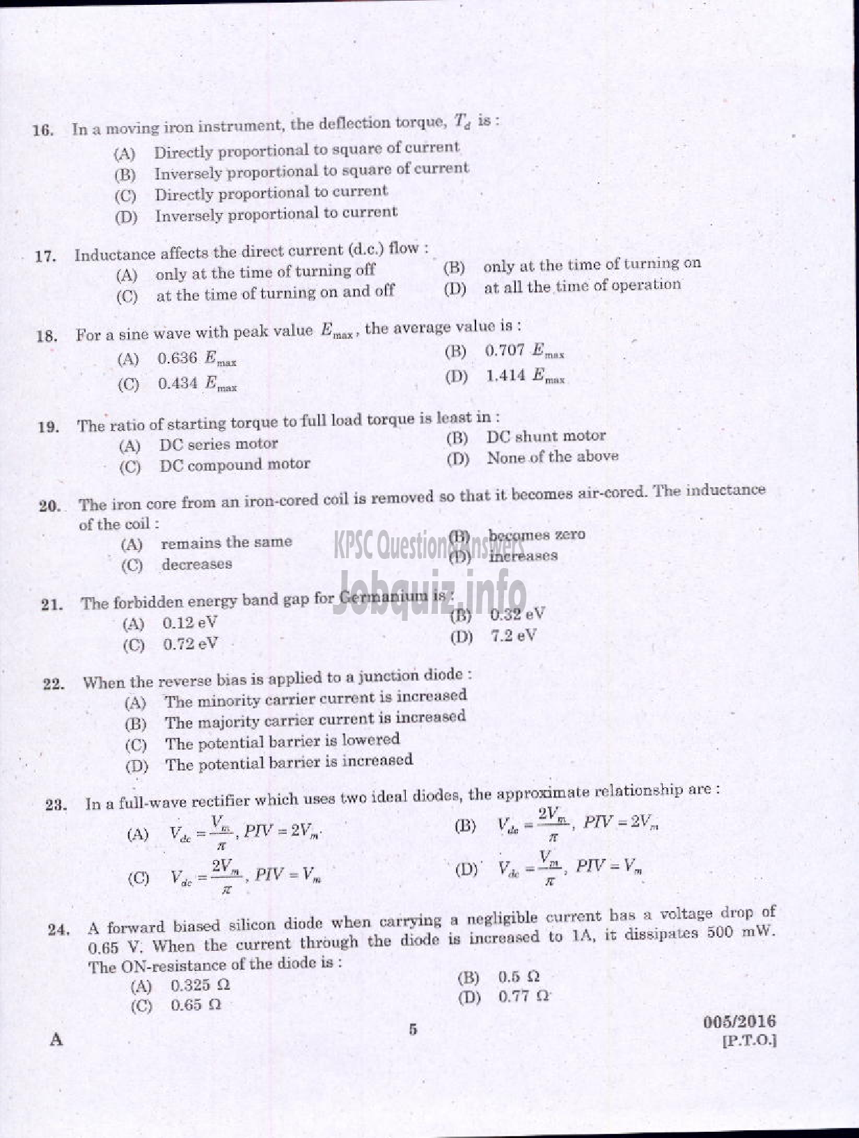 Kerala PSC Question Paper - ASSISTANT ENGINEER UNITED ELECTRICAL INDUSTRIES LTD-3