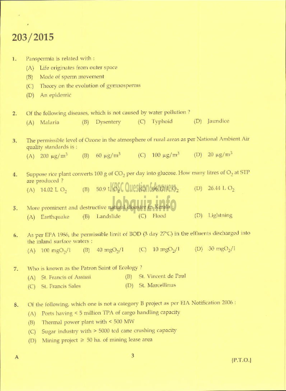 Kerala PSC Question Paper - ASSISTANT ENVIRONMENTAL OFFICER ENVIRONMENT AND CLIMATE CHANGE-1