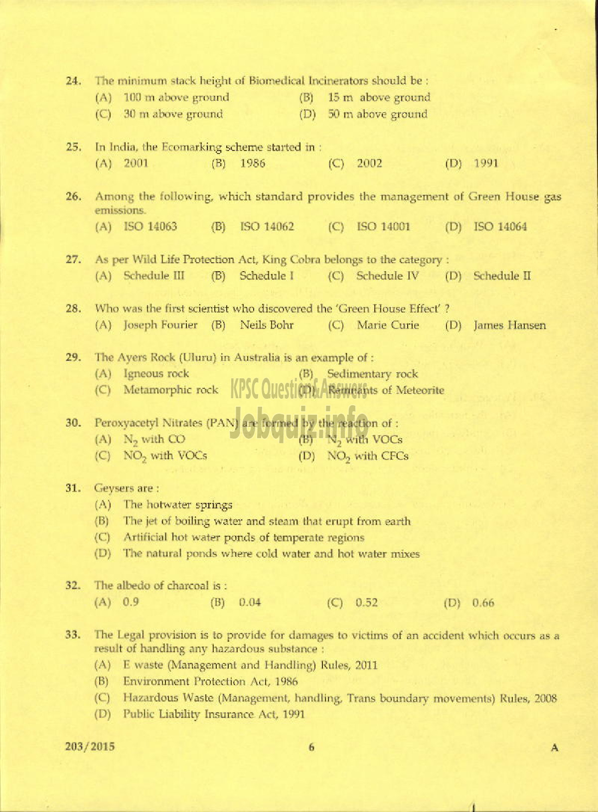 Kerala PSC Question Paper - ASSISTANT ENVIRONMENTAL OFFICER ENVIRONMENT AND CLIMATE CHANGE-4