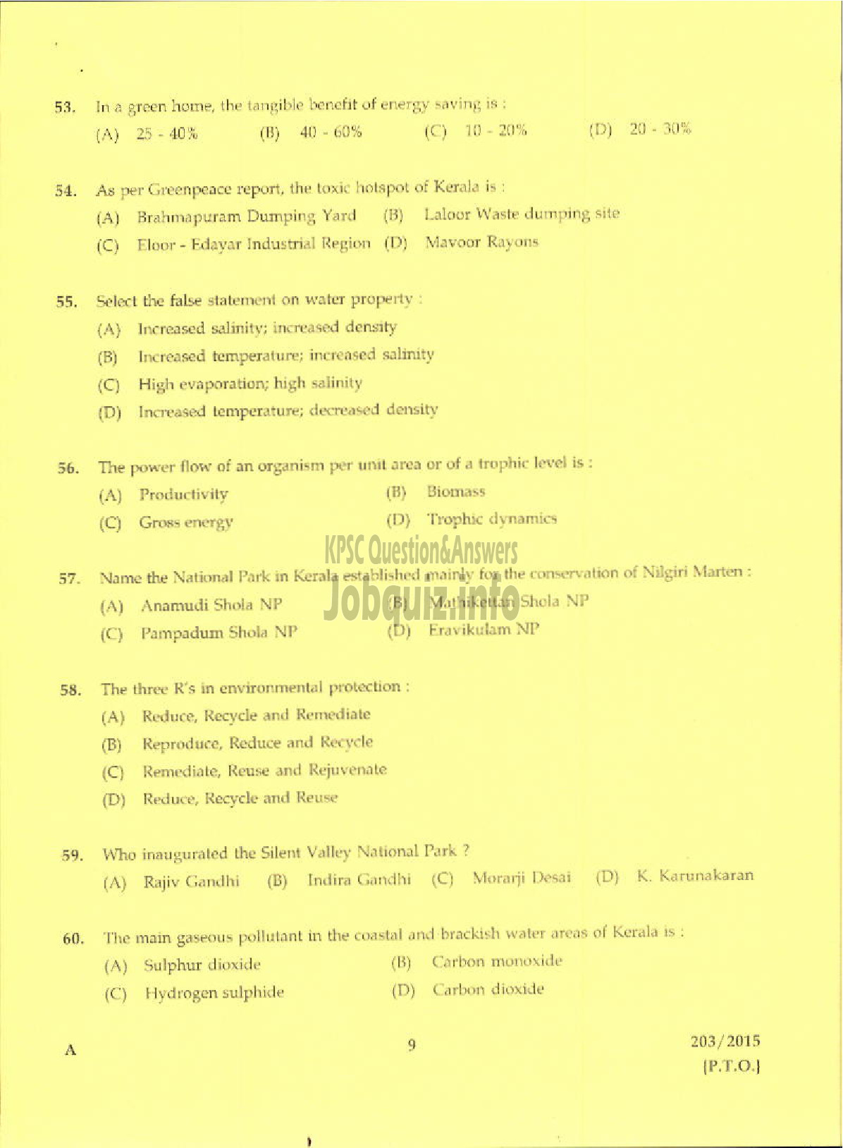 Kerala PSC Question Paper - ASSISTANT ENVIRONMENTAL OFFICER ENVIRONMENT AND CLIMATE CHANGE-7