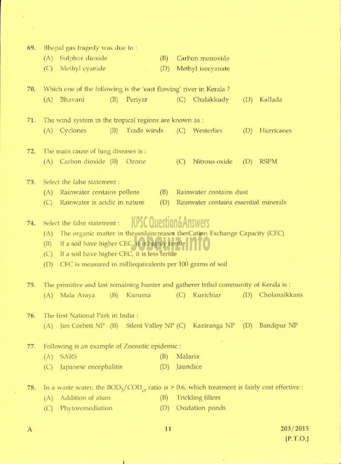 Kerala PSC Question Paper - ASSISTANT ENVIRONMENTAL OFFICER ENVIRONMENT AND CLIMATE CHANGE-9