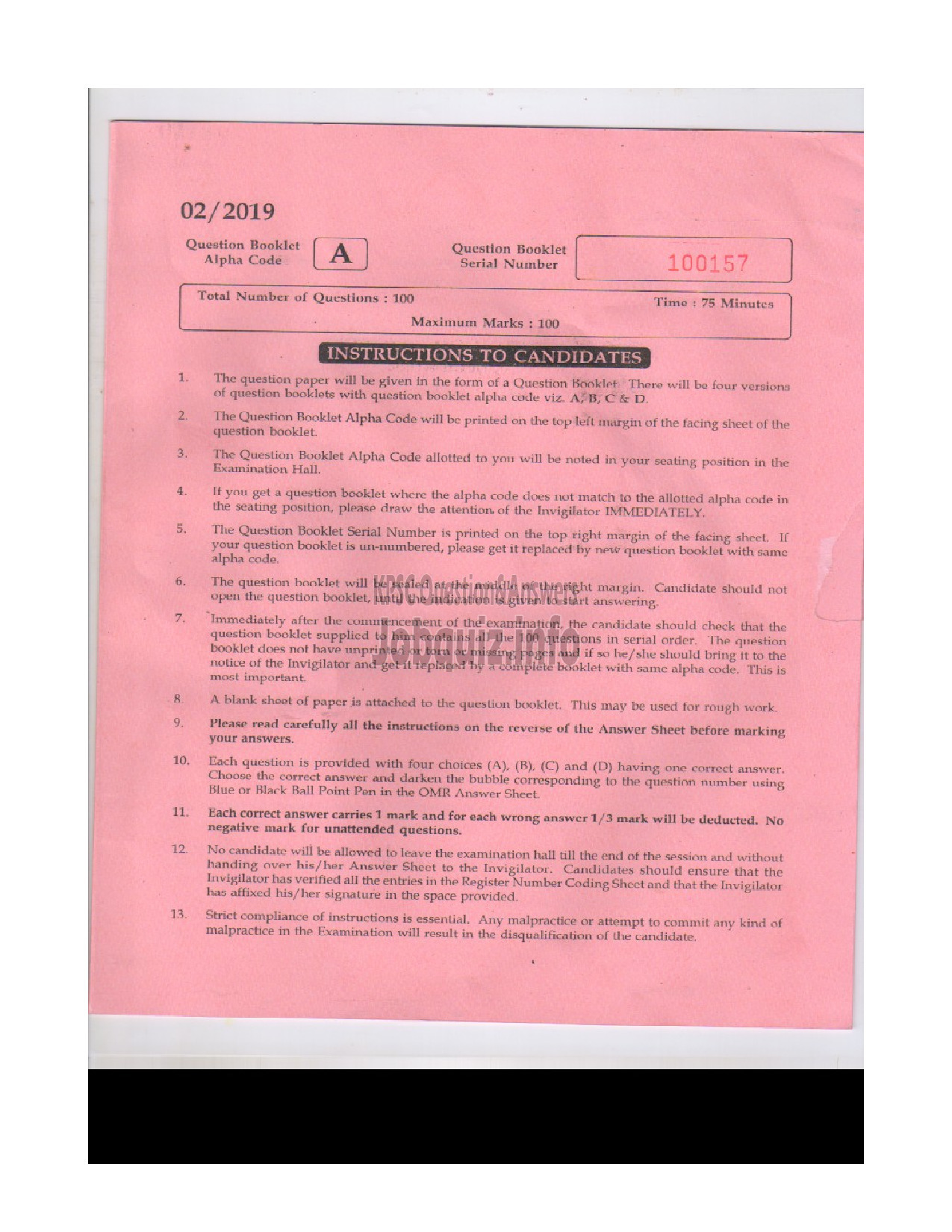 Kerala PSC Question Paper - ASSISTANT GEOLOGIST MINING AND GEOLOGY-1