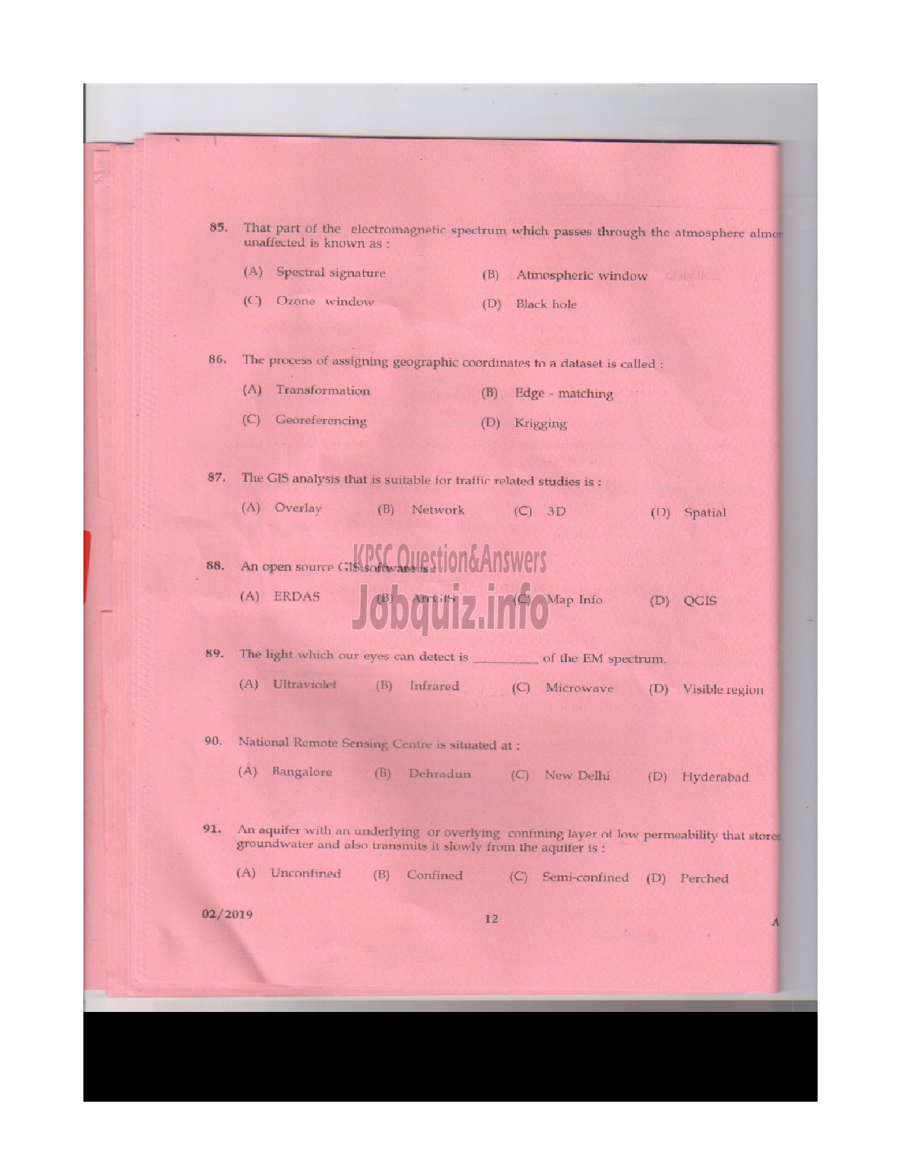 Kerala PSC Question Paper - ASSISTANT GEOLOGIST MINING AND GEOLOGY-11