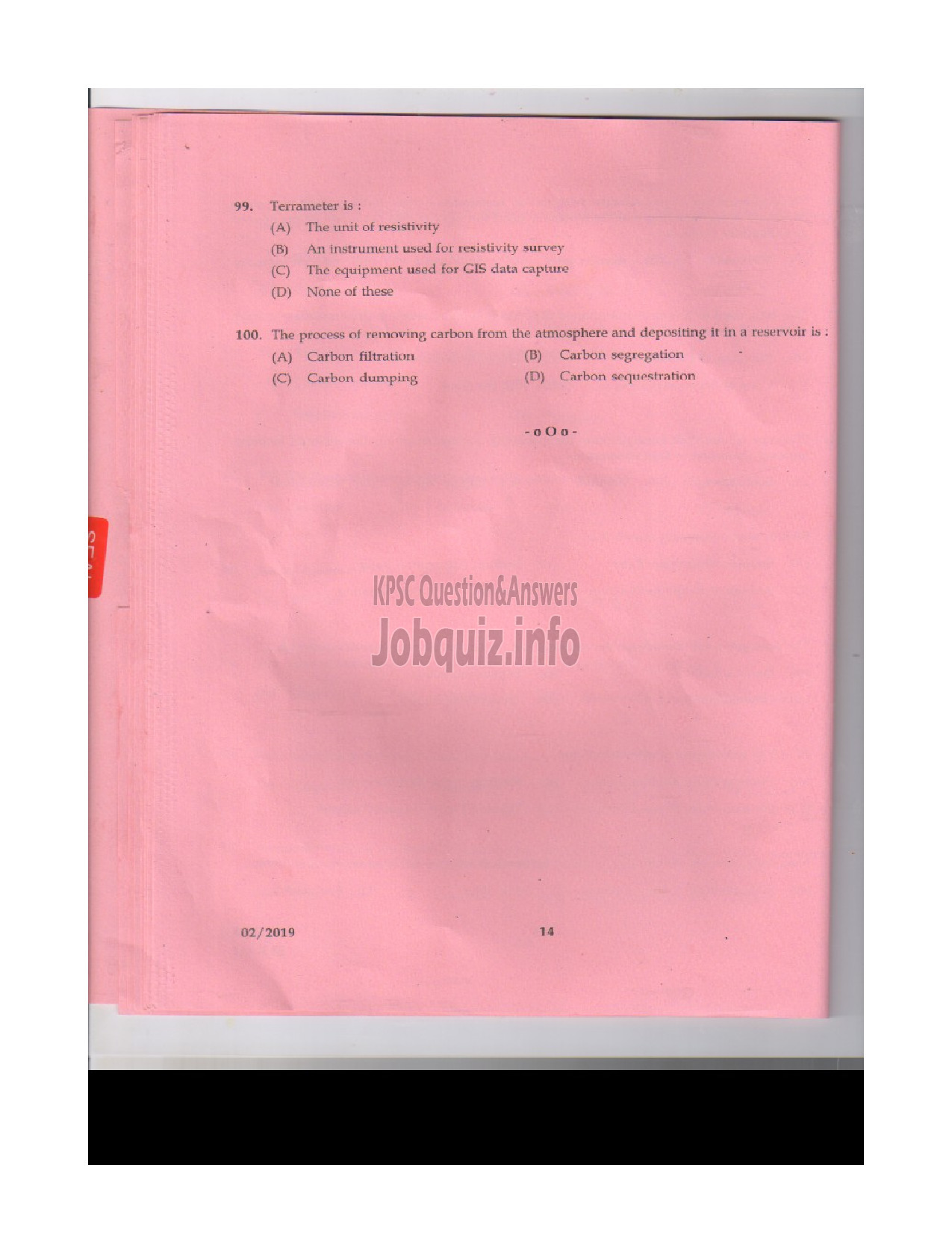 Kerala PSC Question Paper - ASSISTANT GEOLOGIST MINING AND GEOLOGY-13