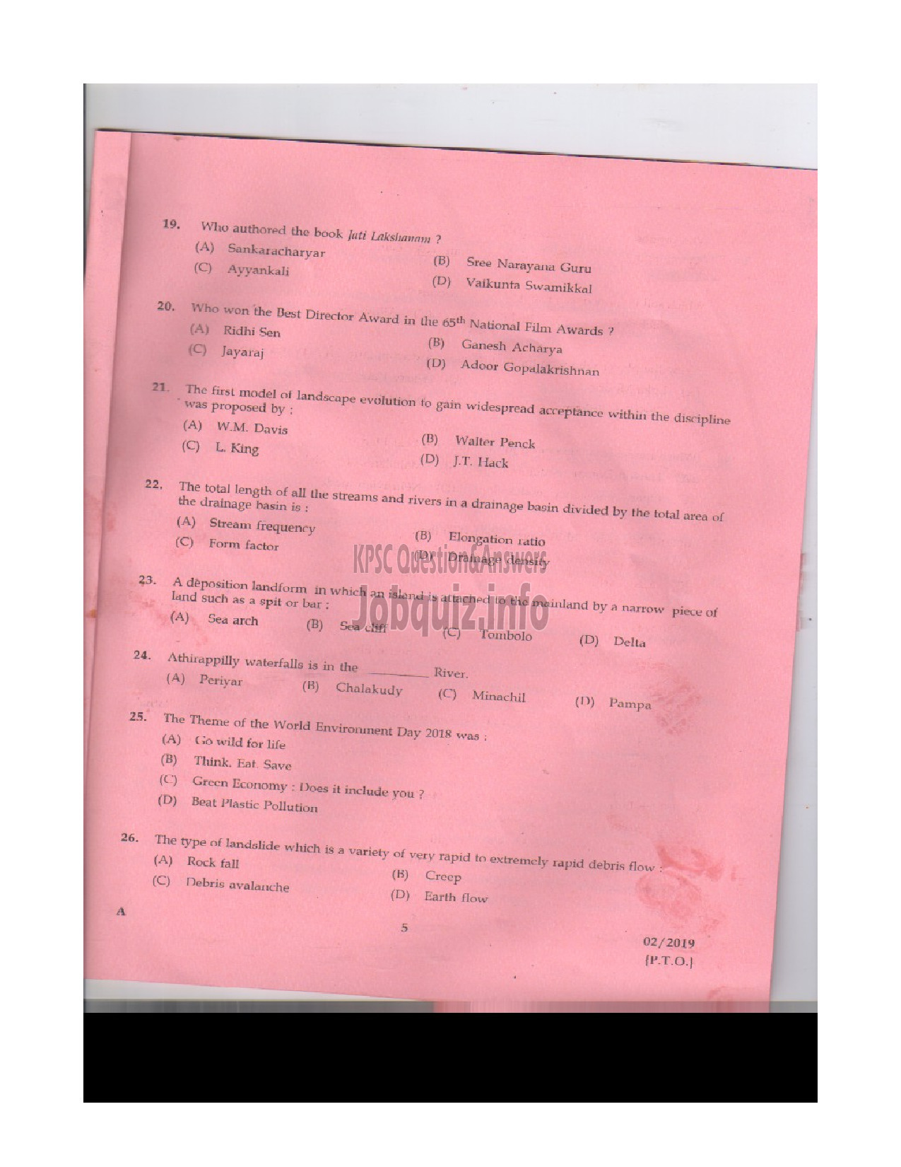 Kerala PSC Question Paper - ASSISTANT GEOLOGIST MINING AND GEOLOGY-4