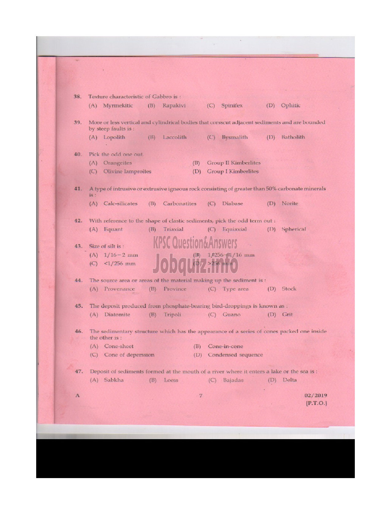 Kerala PSC Question Paper - ASSISTANT GEOLOGIST MINING AND GEOLOGY-6