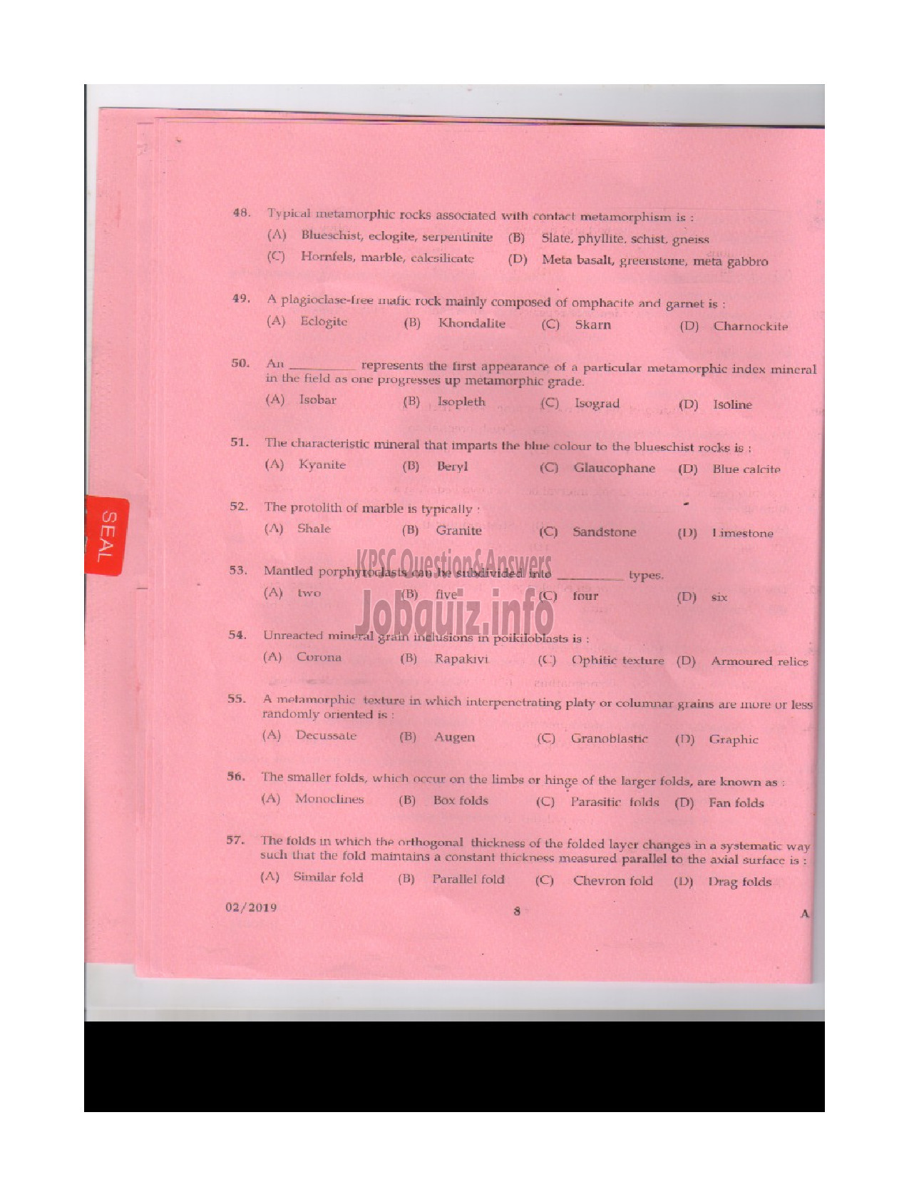 Kerala PSC Question Paper - ASSISTANT GEOLOGIST MINING AND GEOLOGY-7