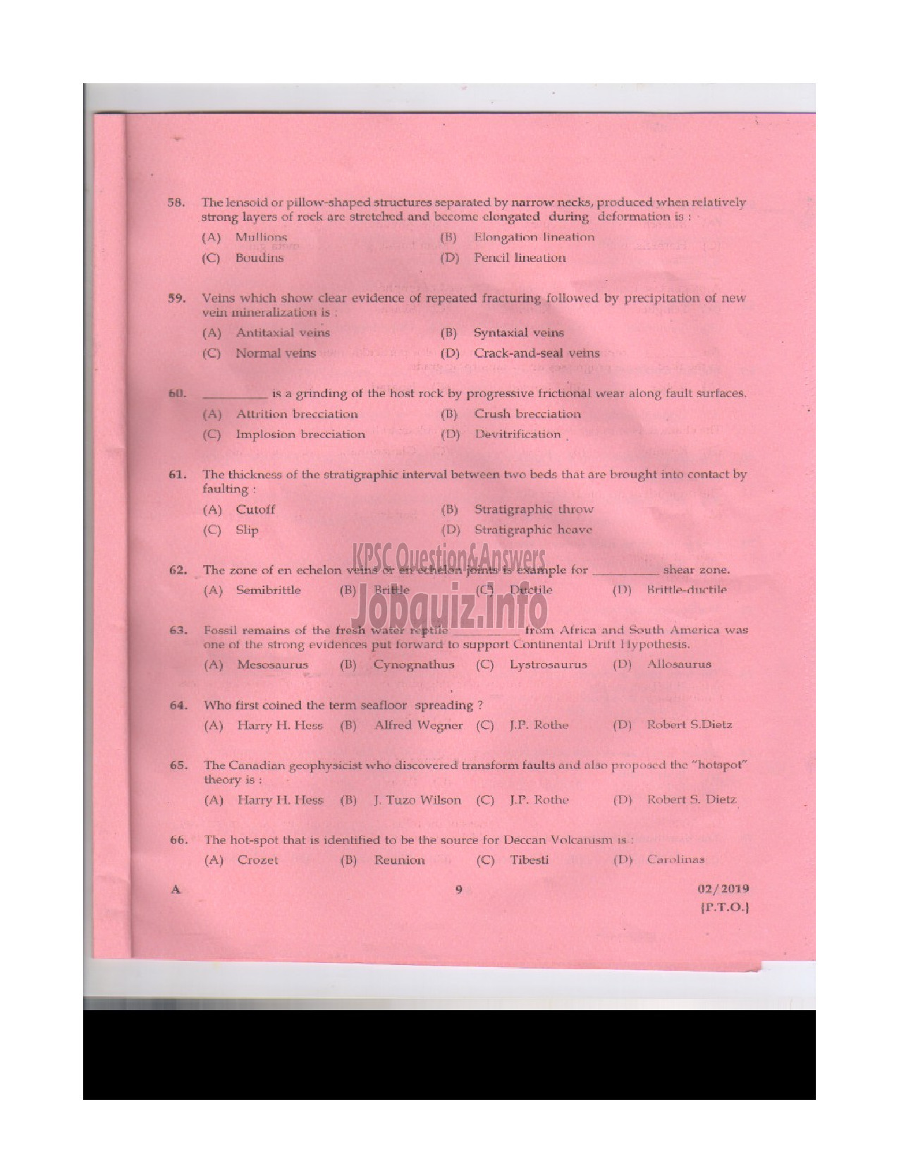 Kerala PSC Question Paper - ASSISTANT GEOLOGIST MINING AND GEOLOGY-8