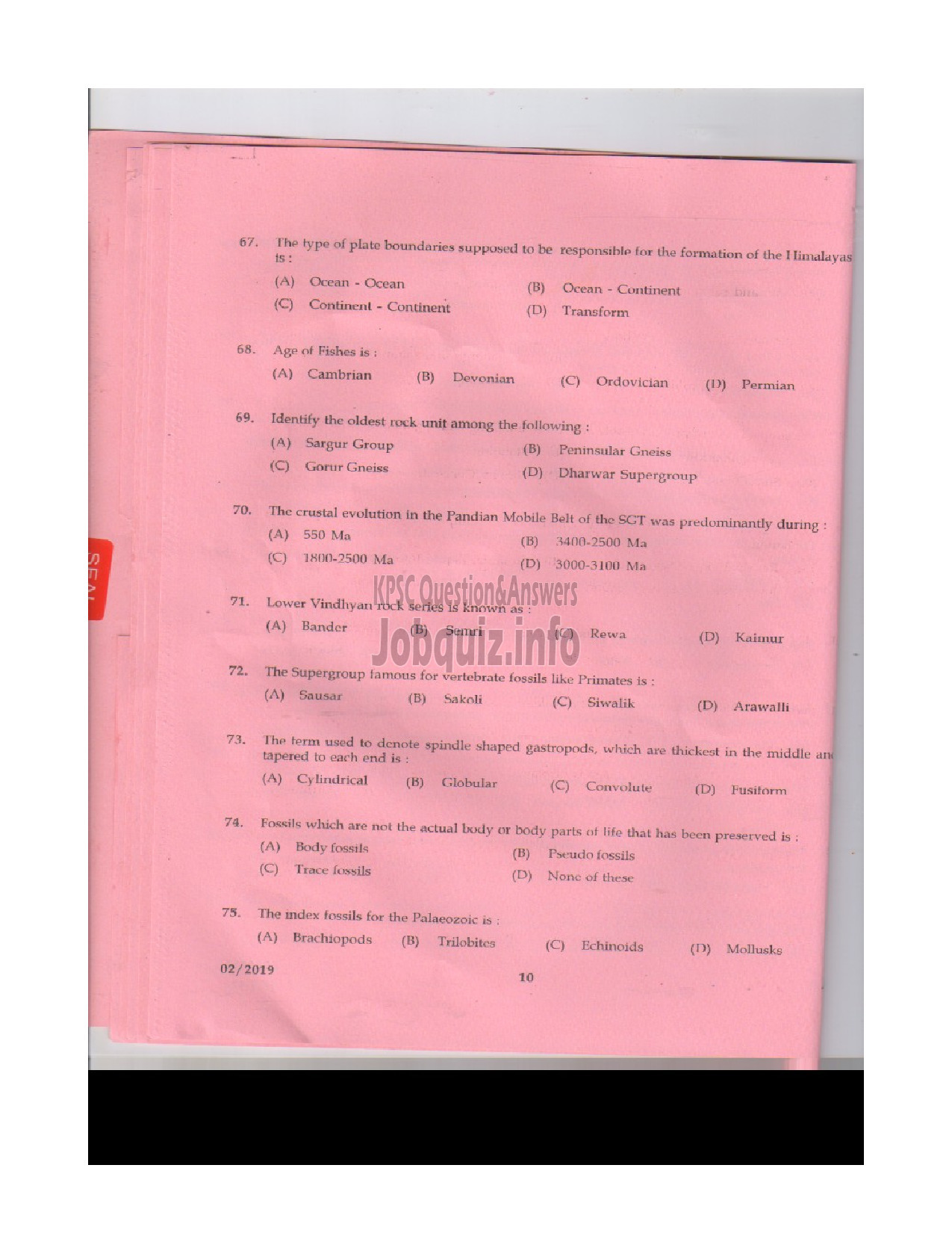 Kerala PSC Question Paper - ASSISTANT GEOLOGIST MINING AND GEOLOGY-9