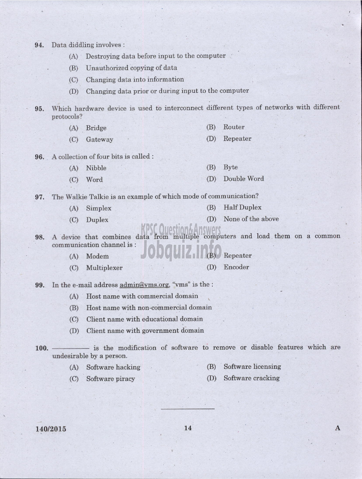Kerala PSC Question Paper - ASSISTANT GR II/CLERK/LD CLERK/JR CLERK/CASHIER/JR ASST VARIOUS GOVT COMP/CORPS/SR SUPERINTENDENT/ASST DISTRICT LOTTERY OFFICER STATE LOTTERIES /ASST GR II KSBC LTD-12
